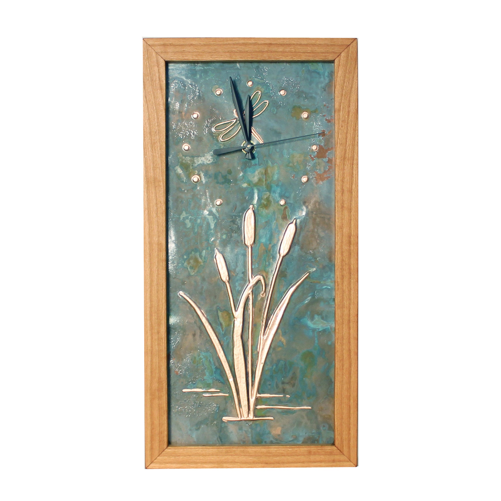 Dragonfly and Cattails Tall Box Clock