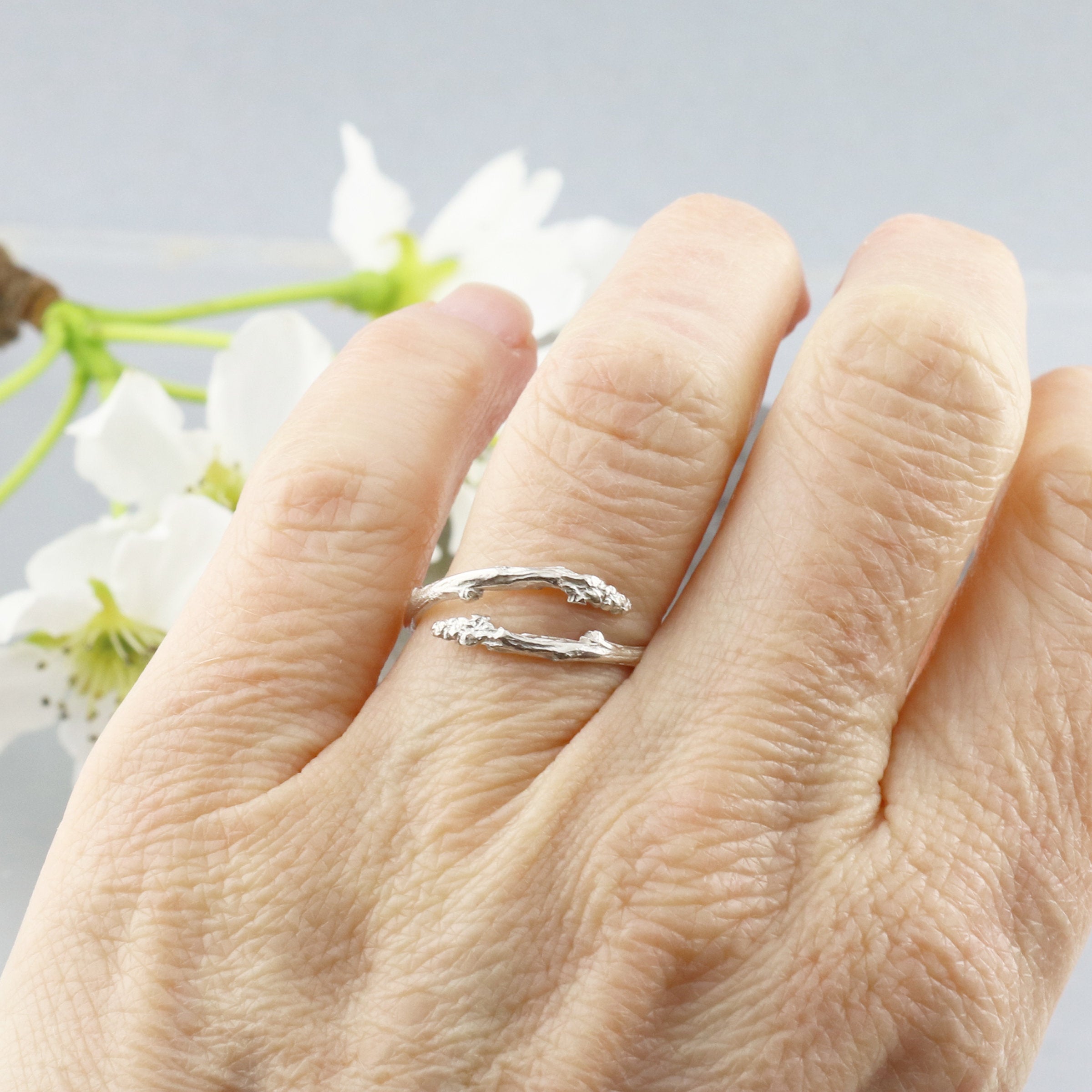 White Gold Twig Bypass Ring