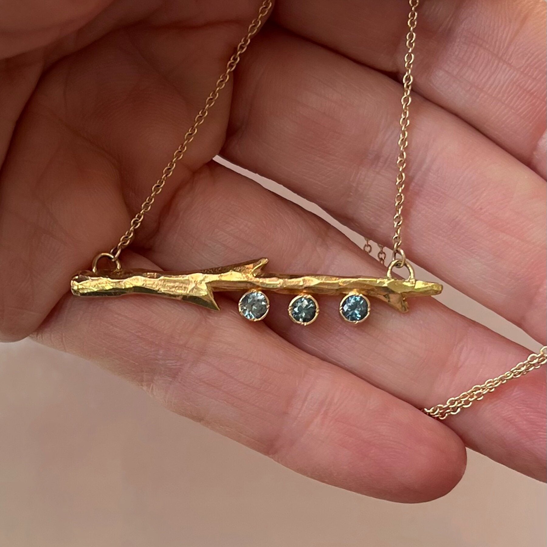 Montana Sapphire Gold Branch Pendant