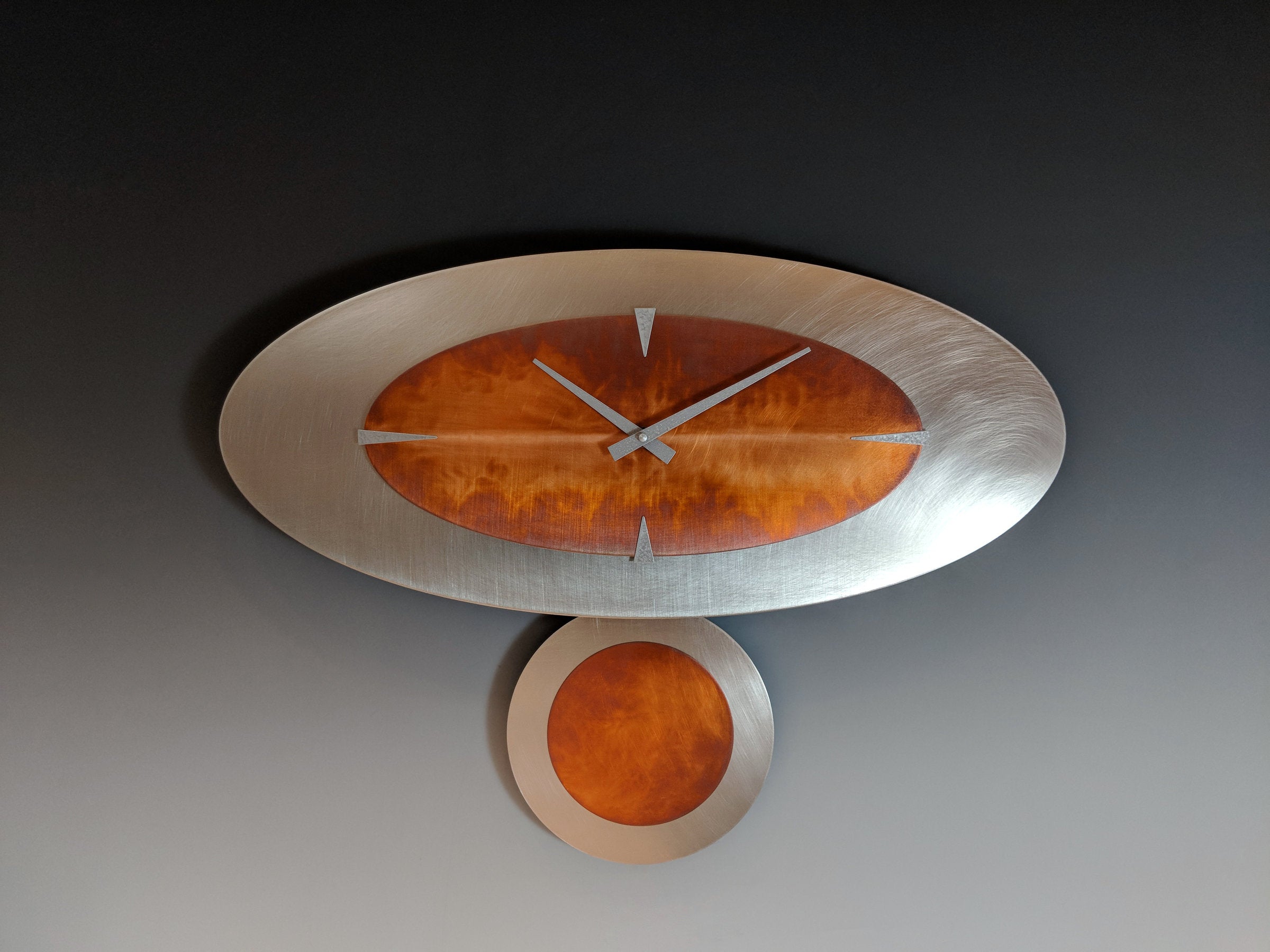 Steel & Copper Stand-Alone Oval Pendulum Clock