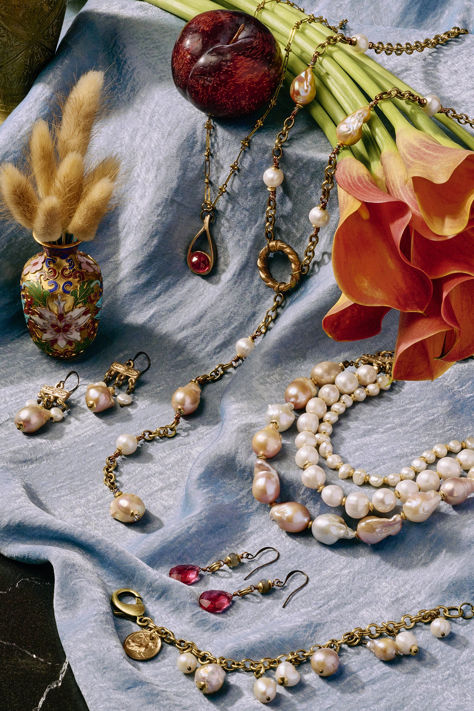 Triple Strand Baroque Pearl Statement Necklace