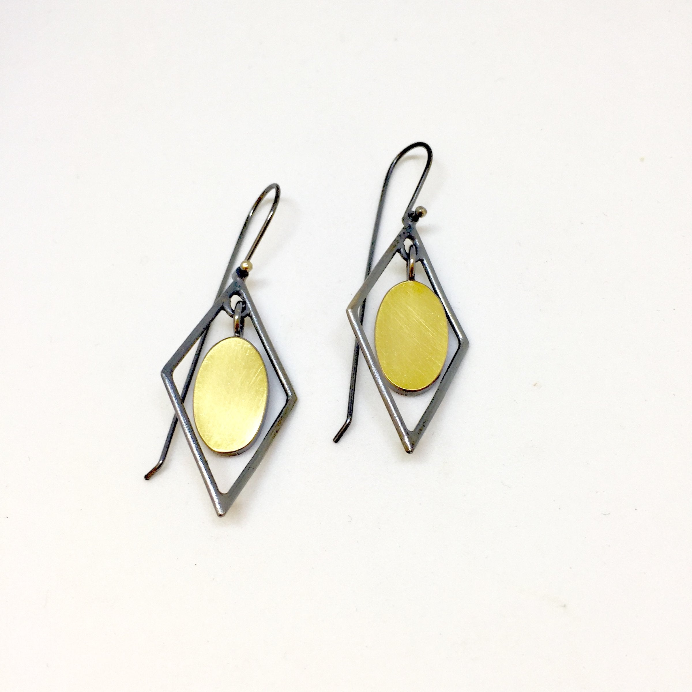 22K Gold Oval in Diamond Frame Earrings