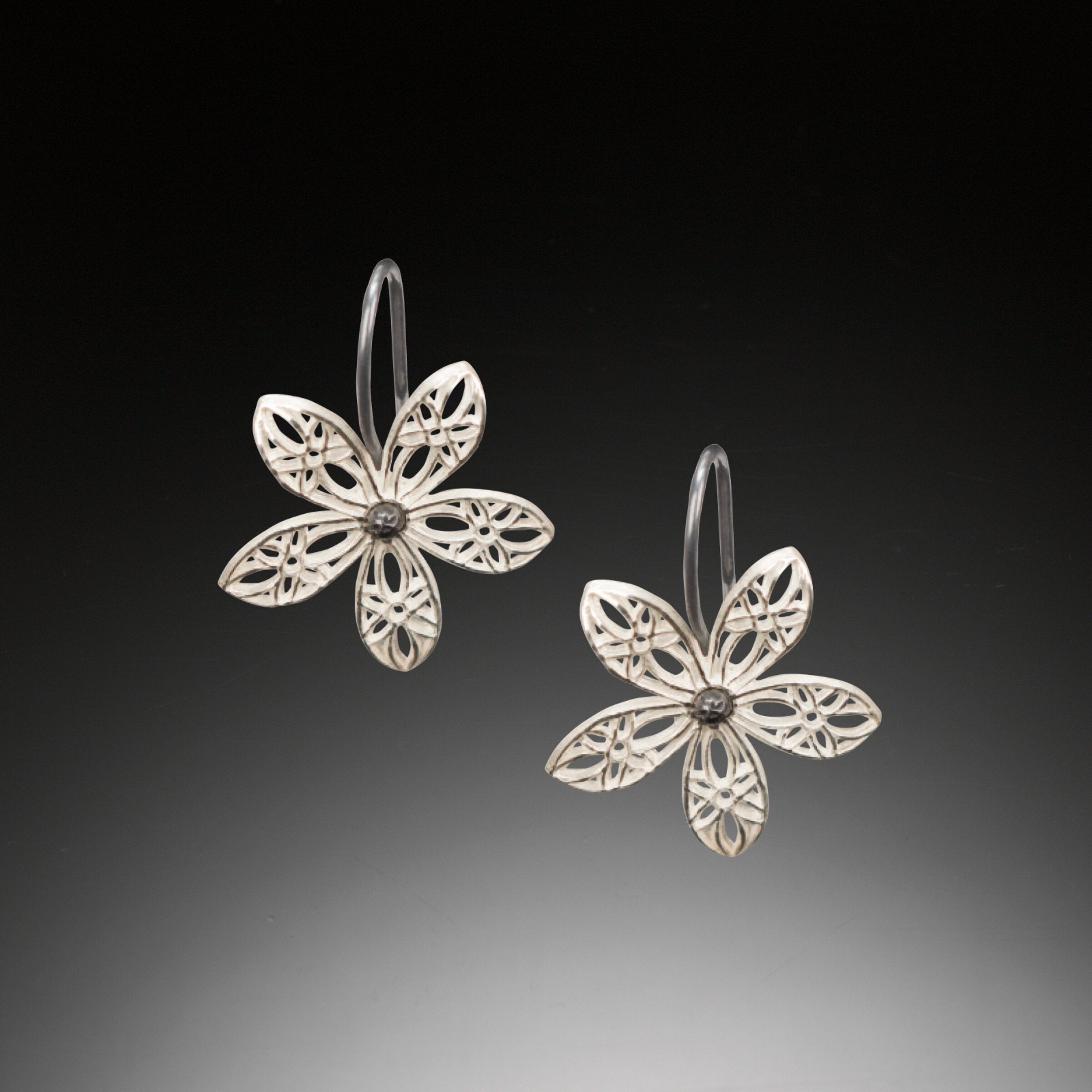 Lace Flower Silver Hook Earrings