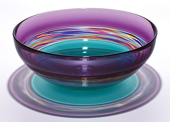 Transparent Banded Vortex Bowl in Violet Jewel Sea Green