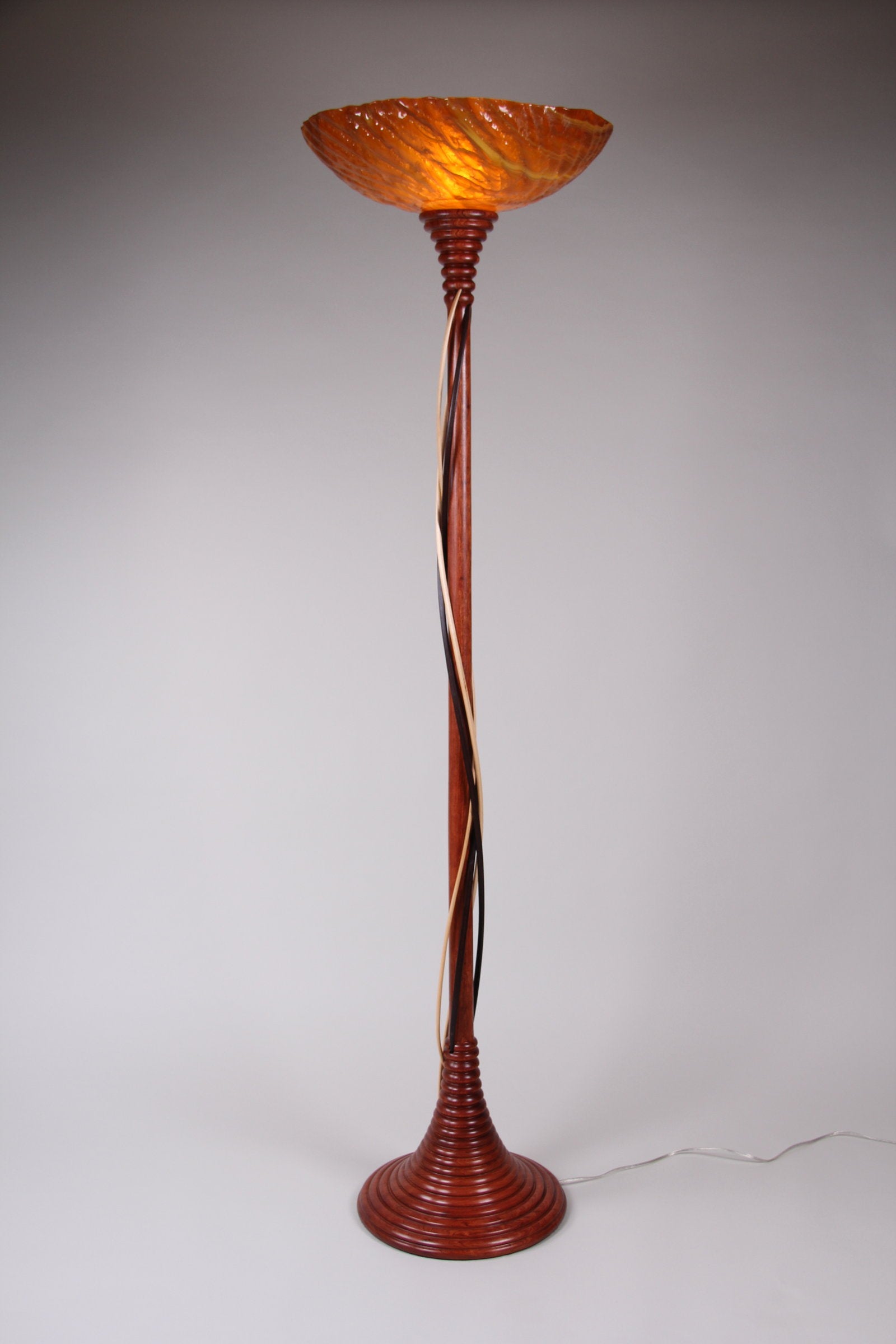 Bubinga Honeycomb Torchiere with Walnut and Maple Tendrils
