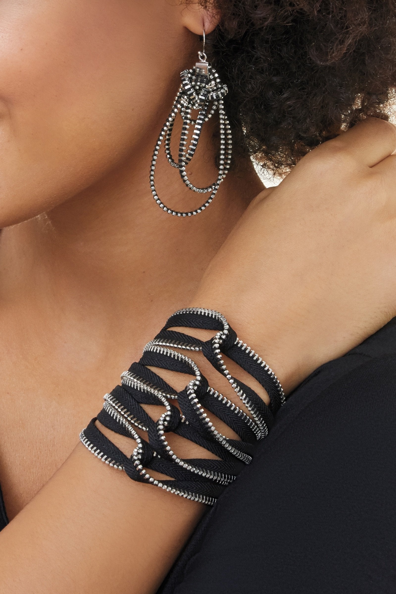 silver, shown with the interlocking zipper bracelet by kate cusak