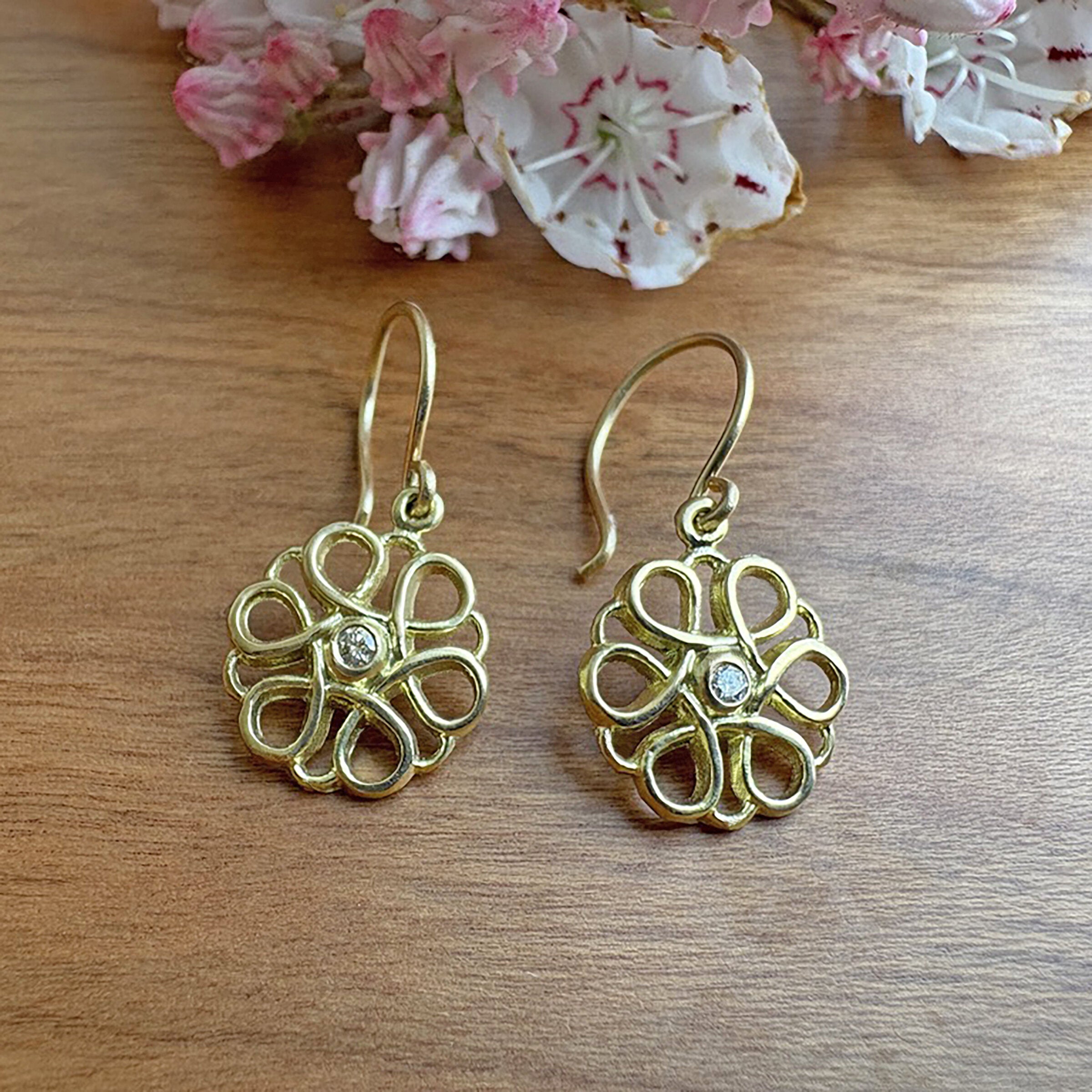 Diamond Flower Drop Earrings