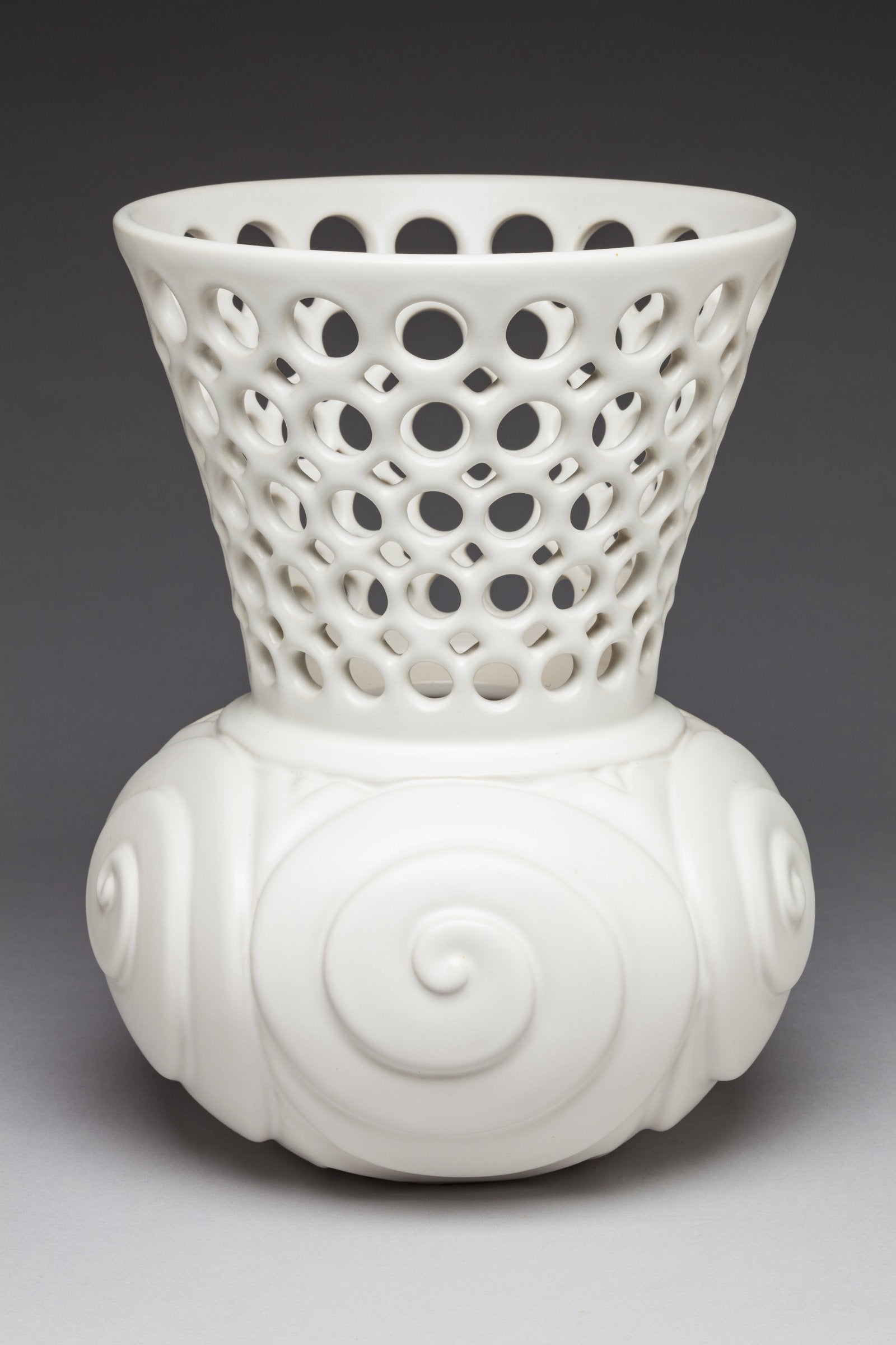 Carved Spiral Vase with Pierced Top