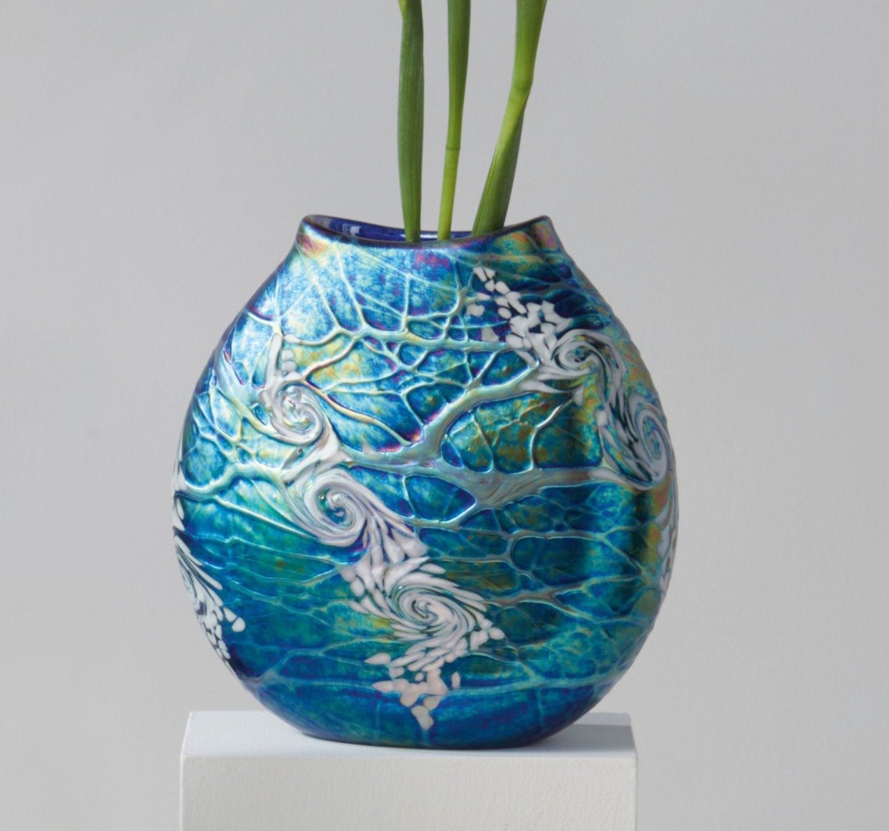 Cobalt Swirl Flat Vase