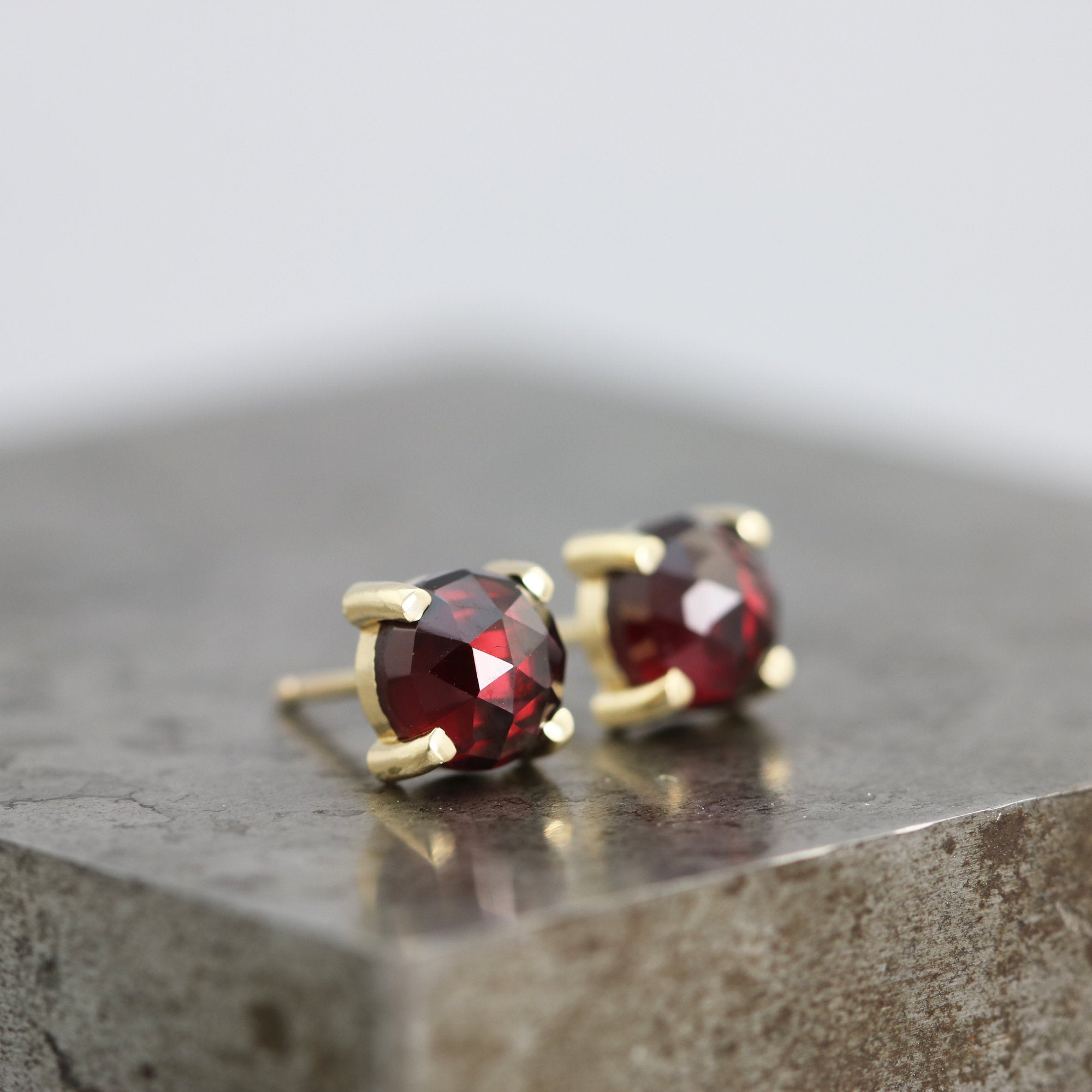 14k Yellow Gold Stud Earrings with Rhodolite Garnet