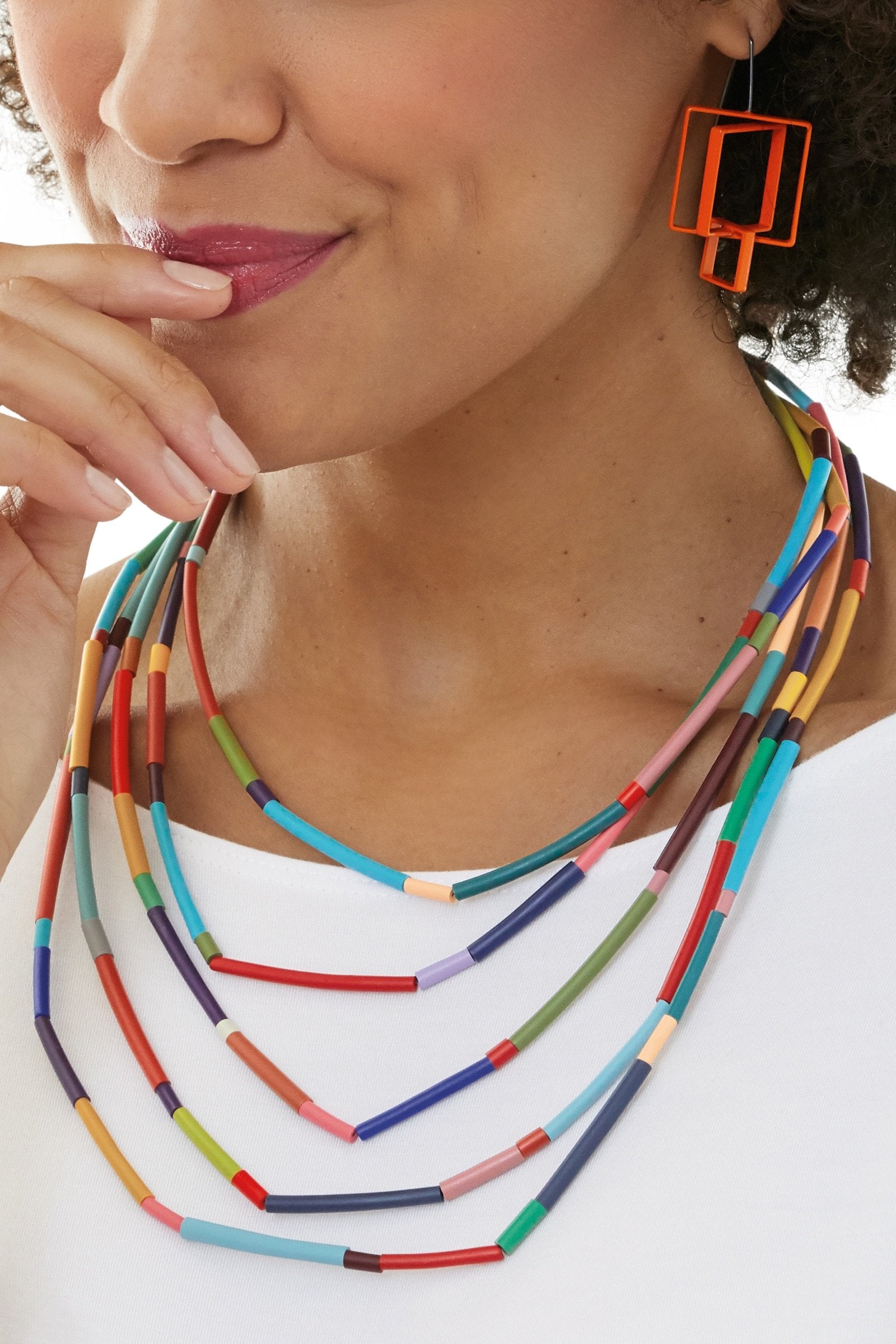 shown with the three squares earrings by Donna D'Aquino