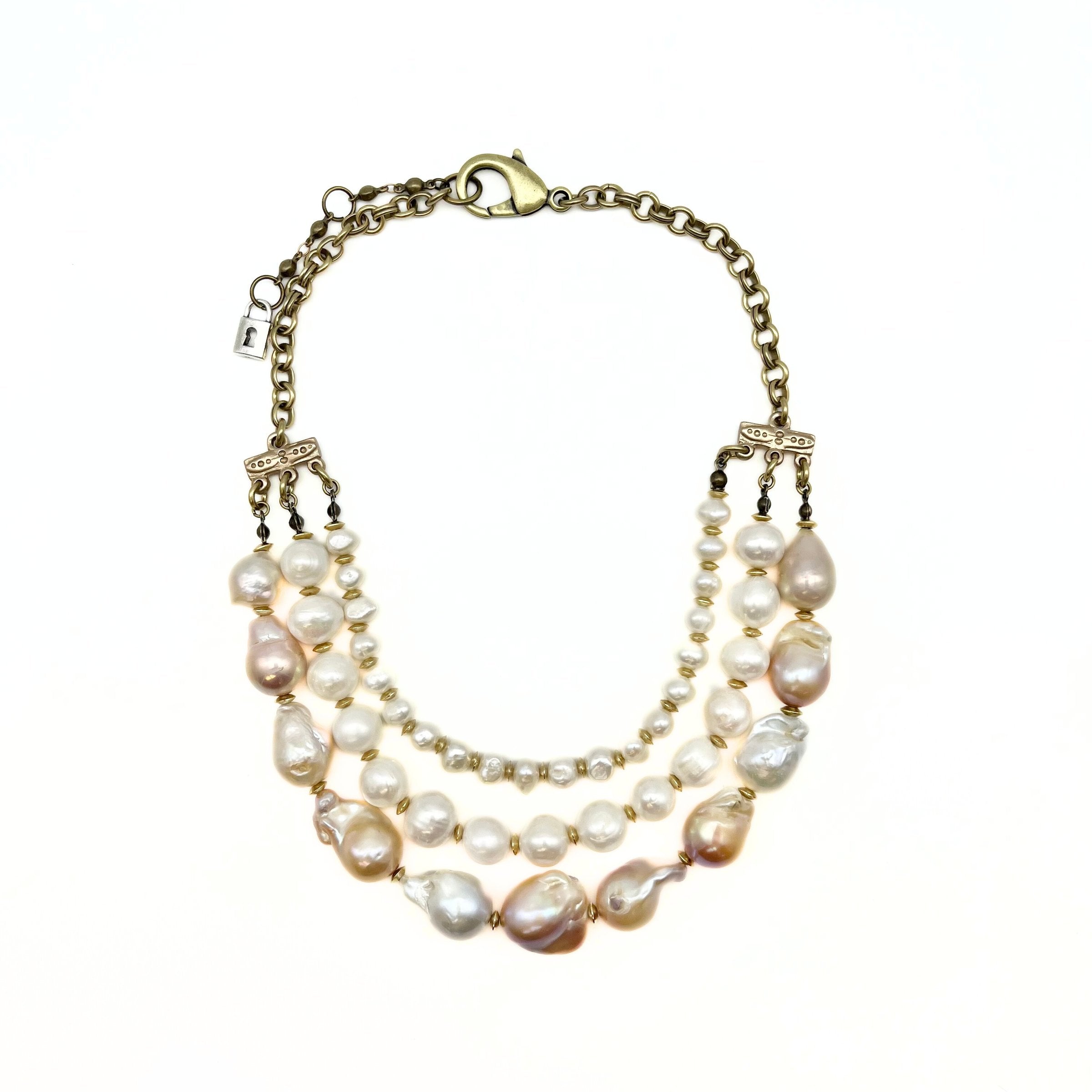 Triple Strand Baroque Pearl Statement Necklace