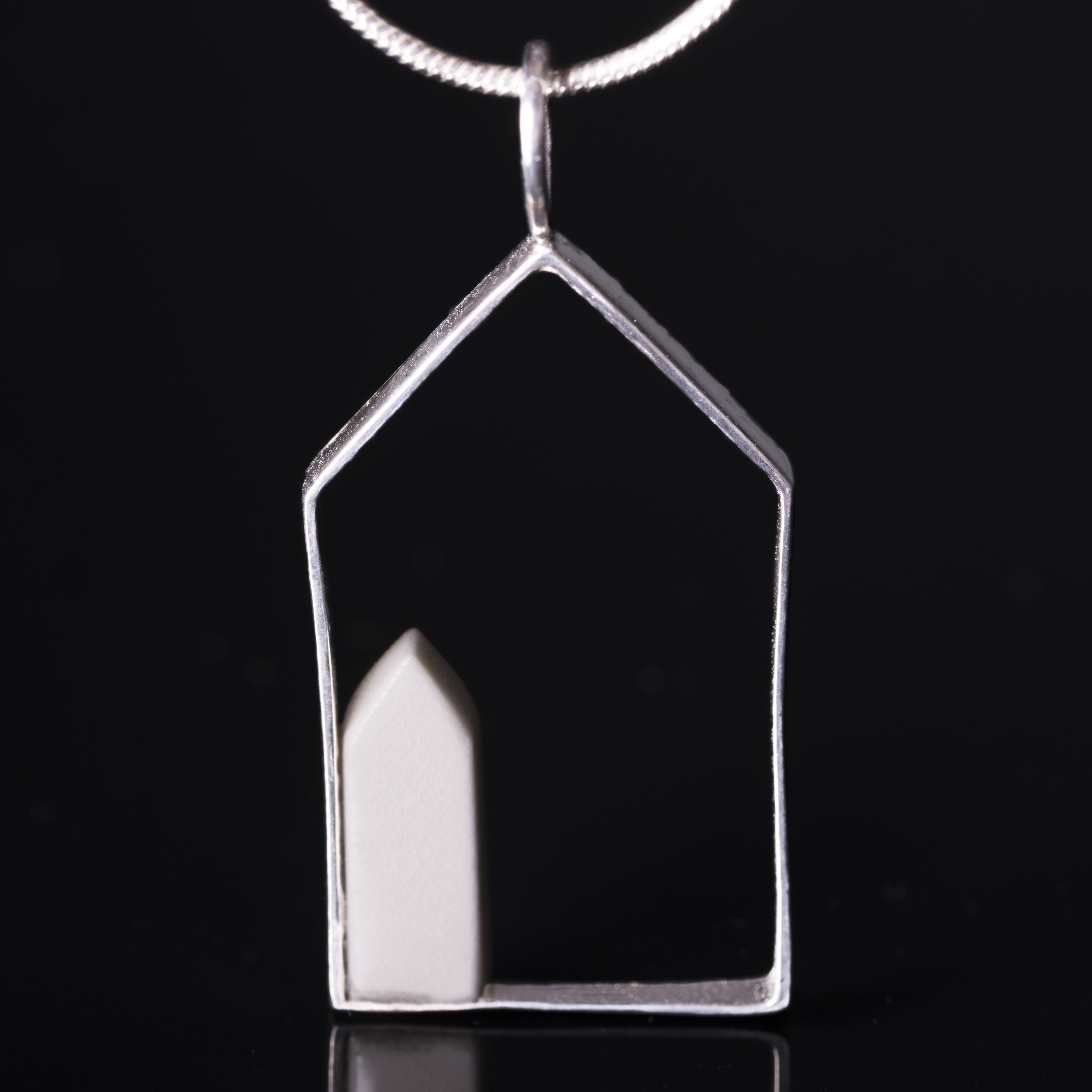 Sterling Silver House Shaped Pendant with Porcelain House