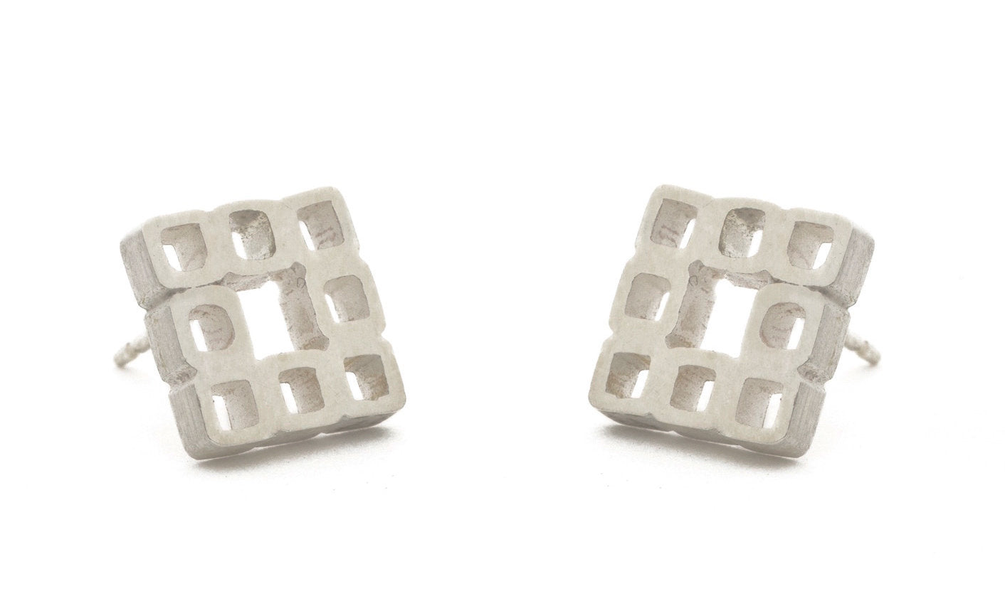 Silver Square Post Earrings
