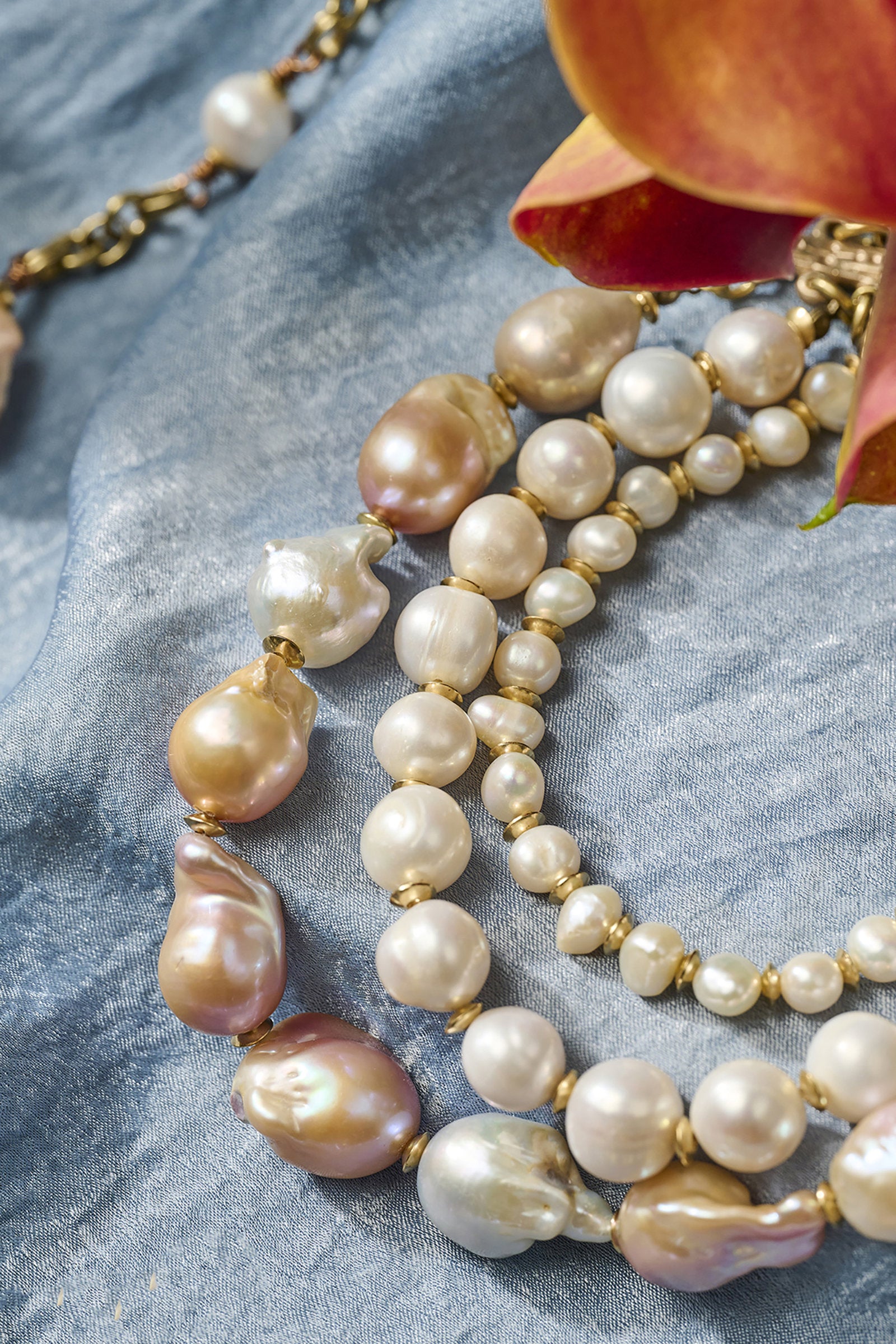 Triple Strand Baroque Pearl Statement Necklace