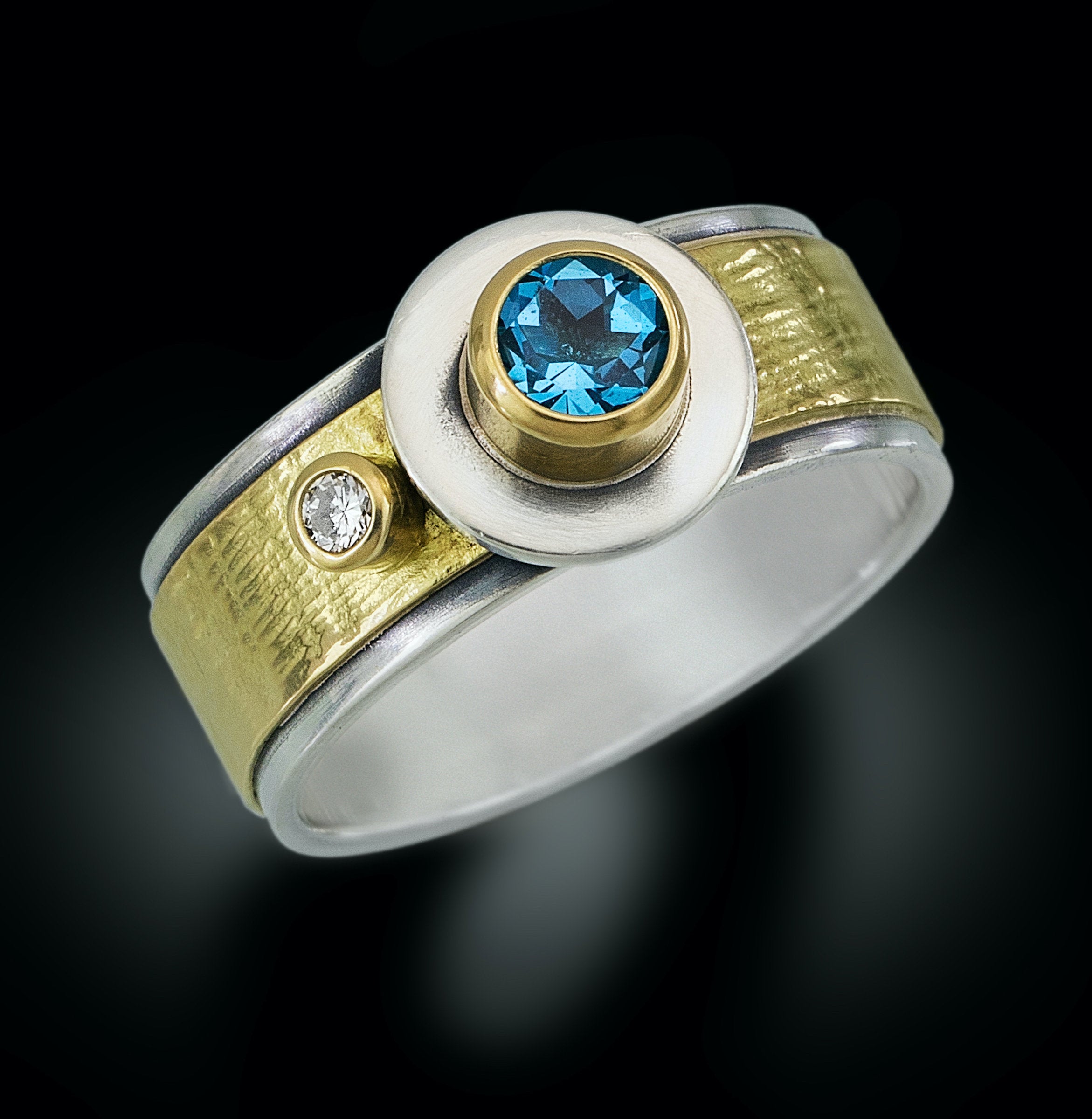 Narrow Topaz Gold & Silver Ring