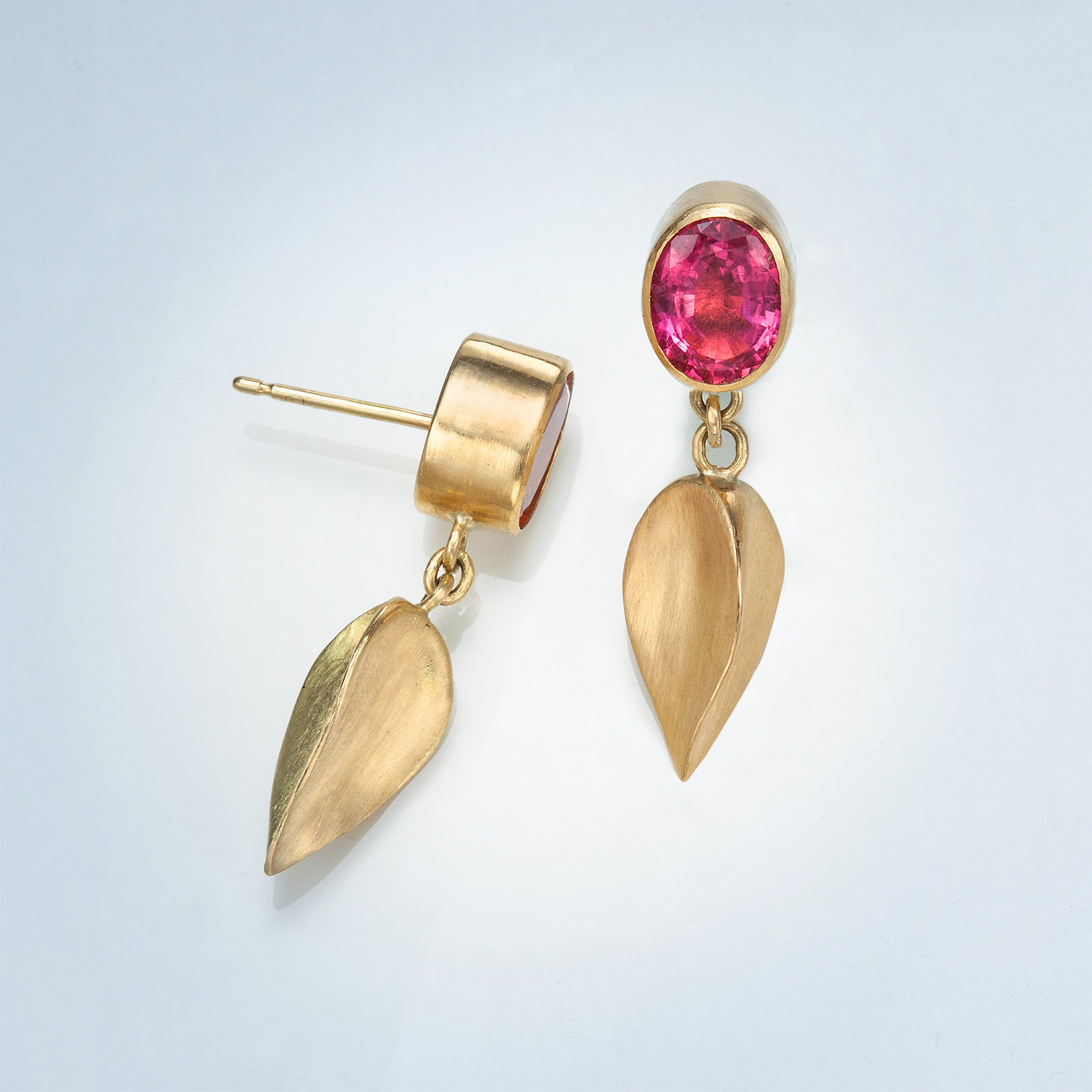 Pink Tourmaline Beech Seed Earrings
