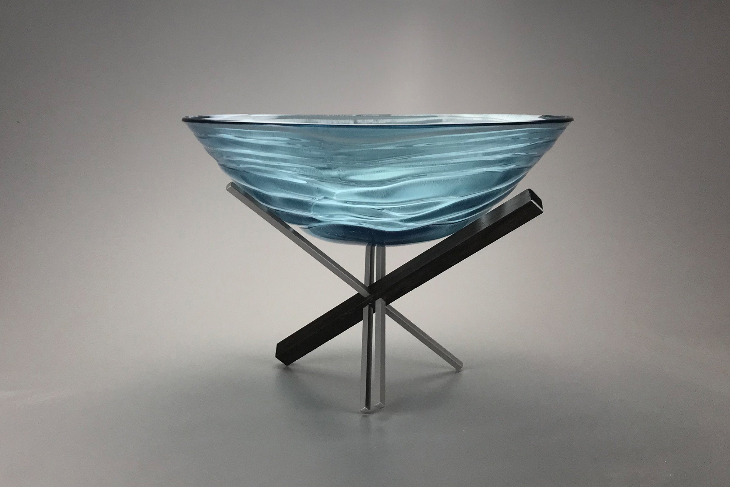 Moonlit Lake Round Bowl on Tripod Pedestal