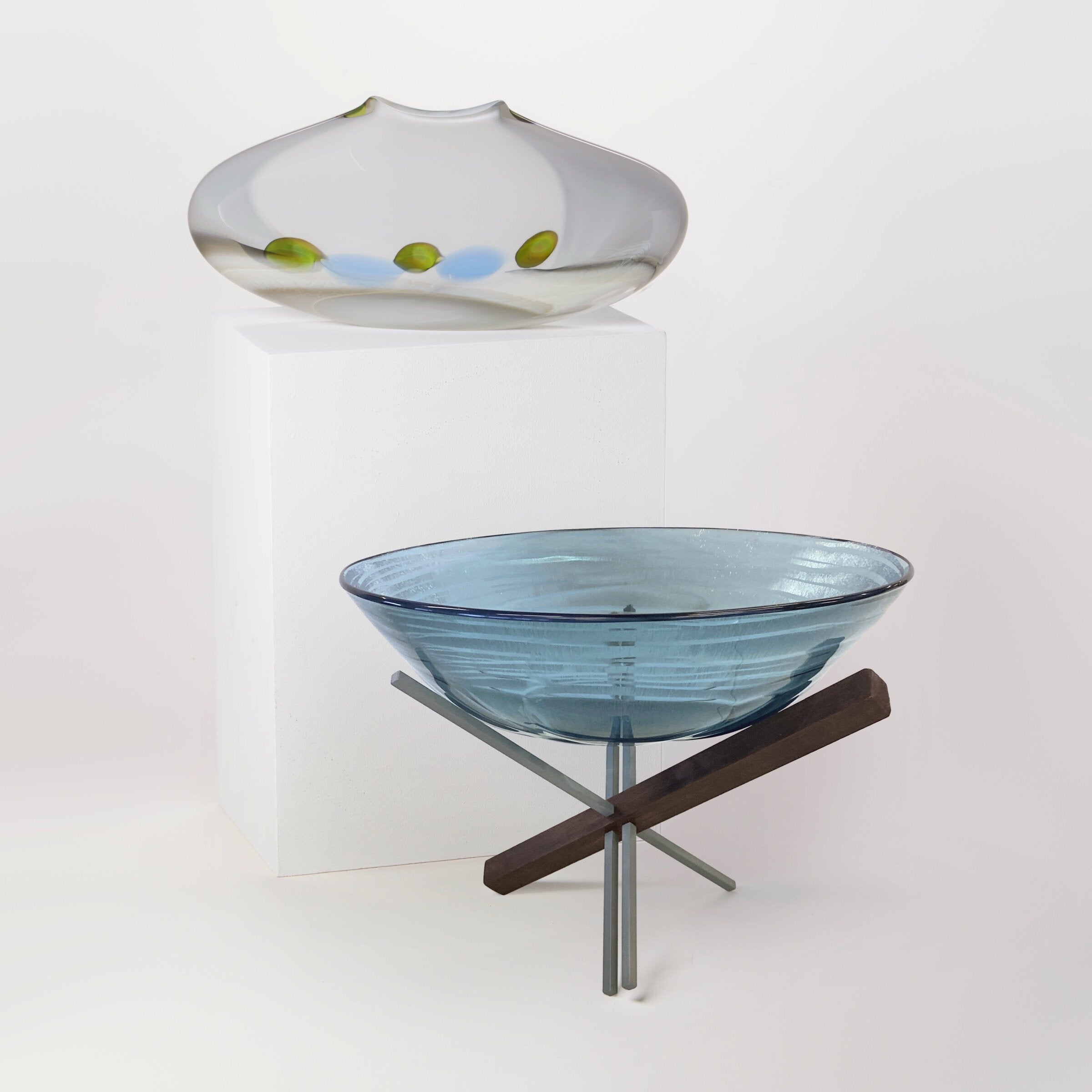 Moonlit Lake Round Bowl on Tripod Pedestal