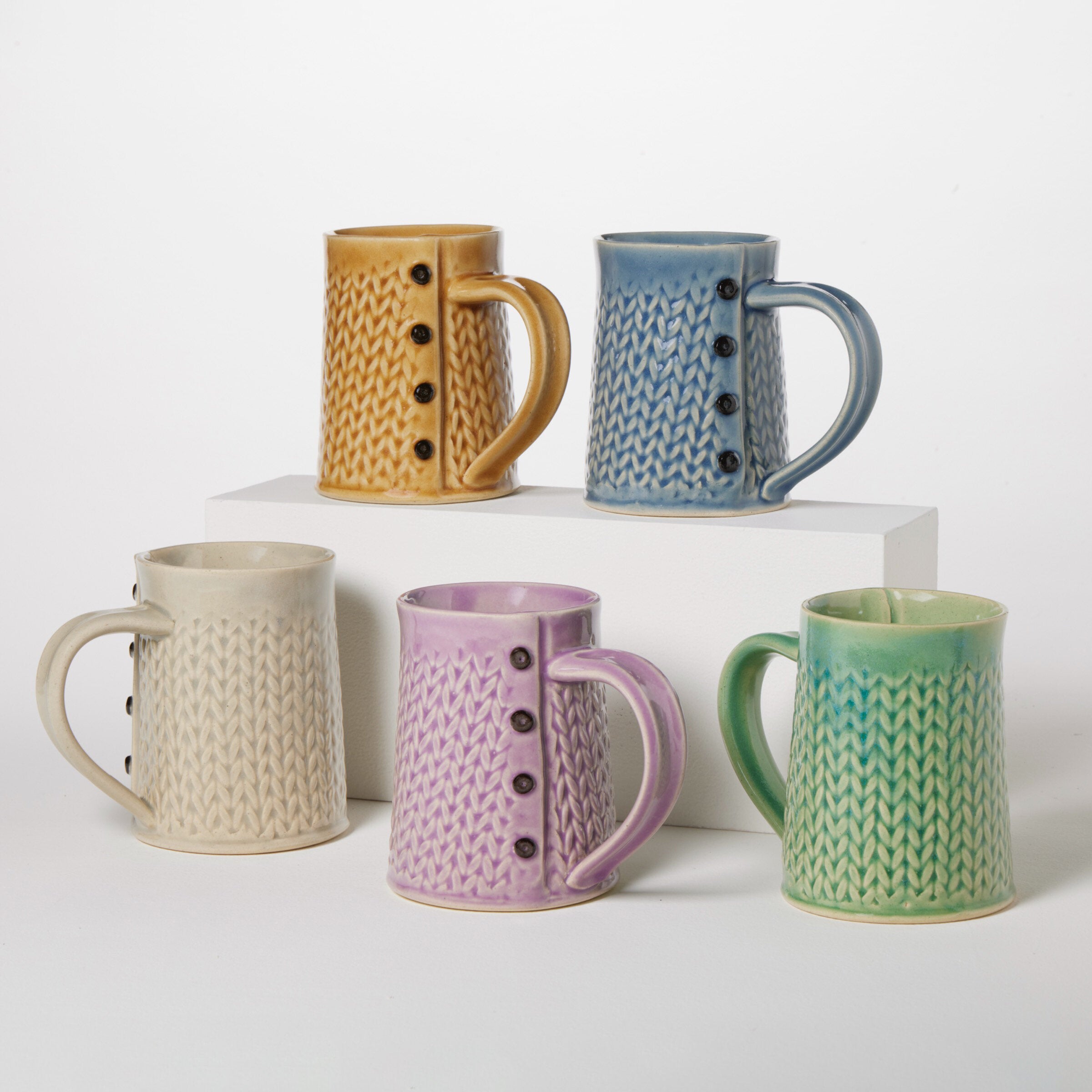 top row: honey, blue | bottom row: gray, purple, blue