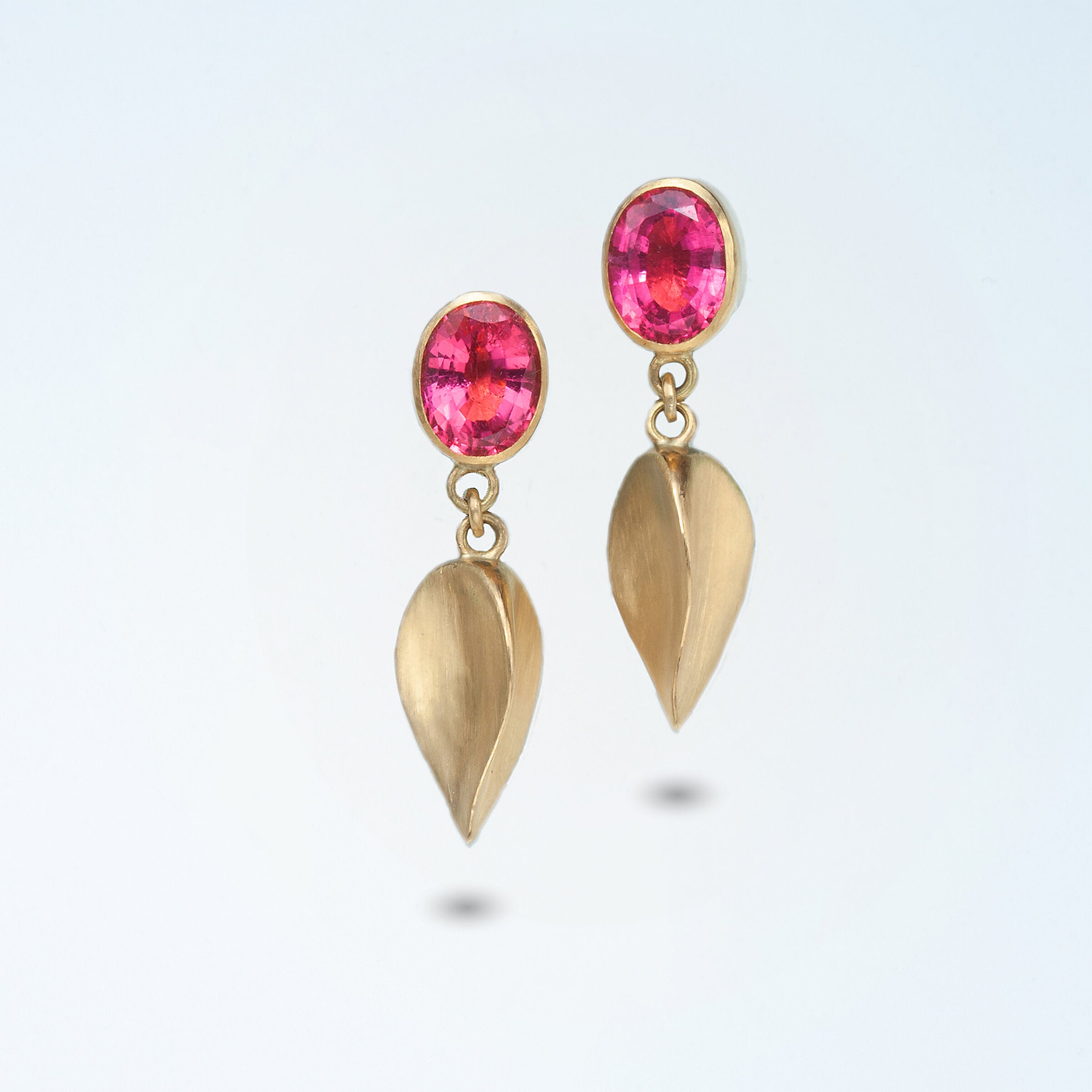 Pink Tourmaline Beech Seed Earrings