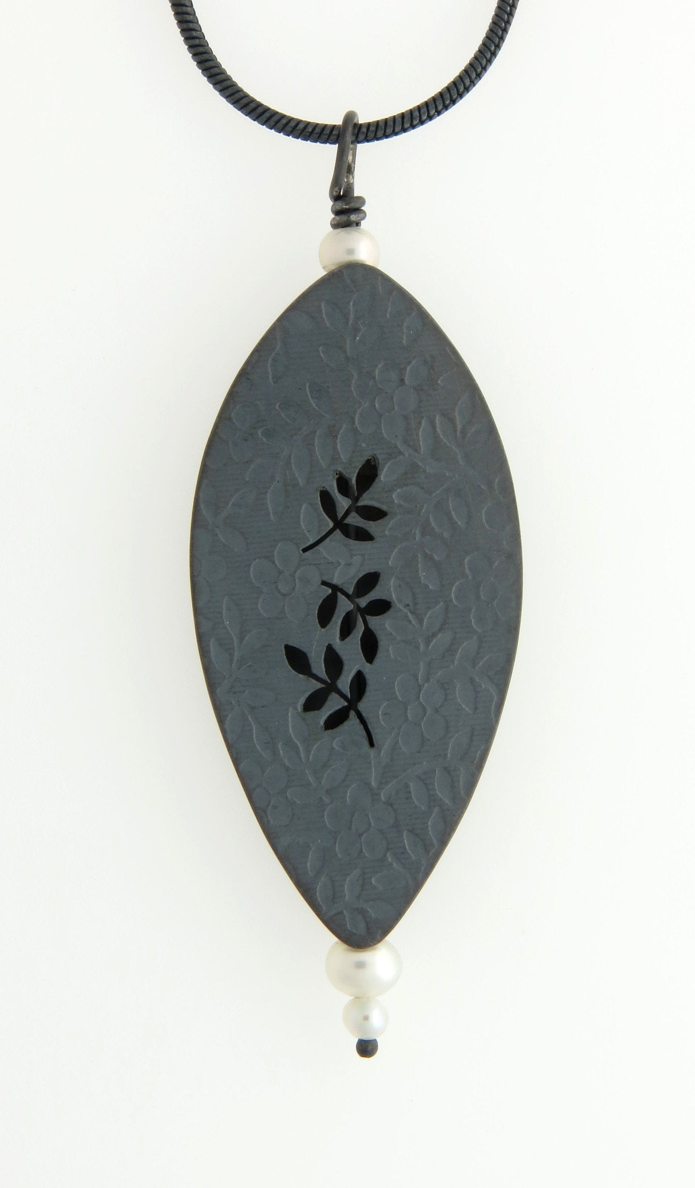 Oxidized Box Pendant with Pearls