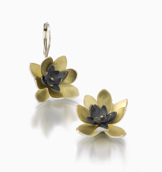 Lotus Flower Earrings by Jamie Cassavoy (Silver  Bimetal Earrings ...