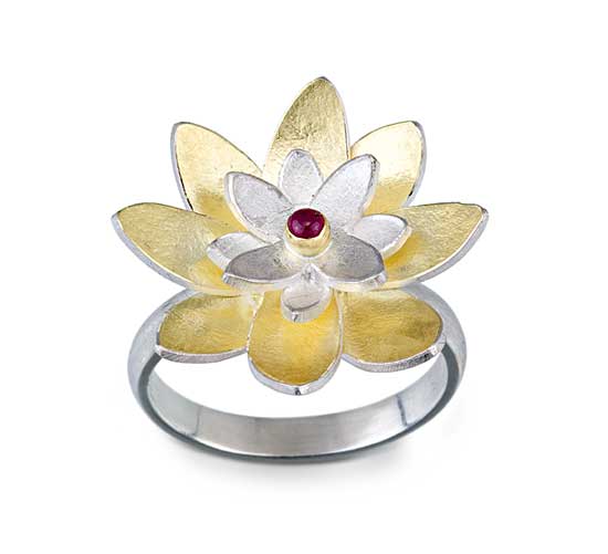 Lotus Flower Ring by Jamie Cassavoy (Silver, Bimetal  Stone Ring ...