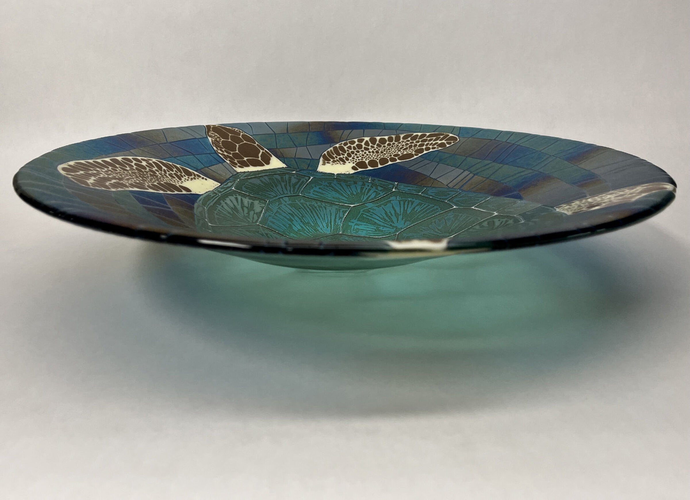 Green Sea Turtle Bowl in Iridized Glass