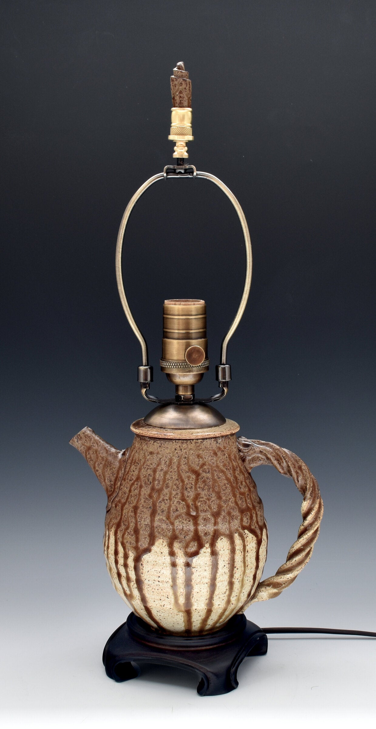 Stoneware Teapot Lamp with Steel Branch Shade