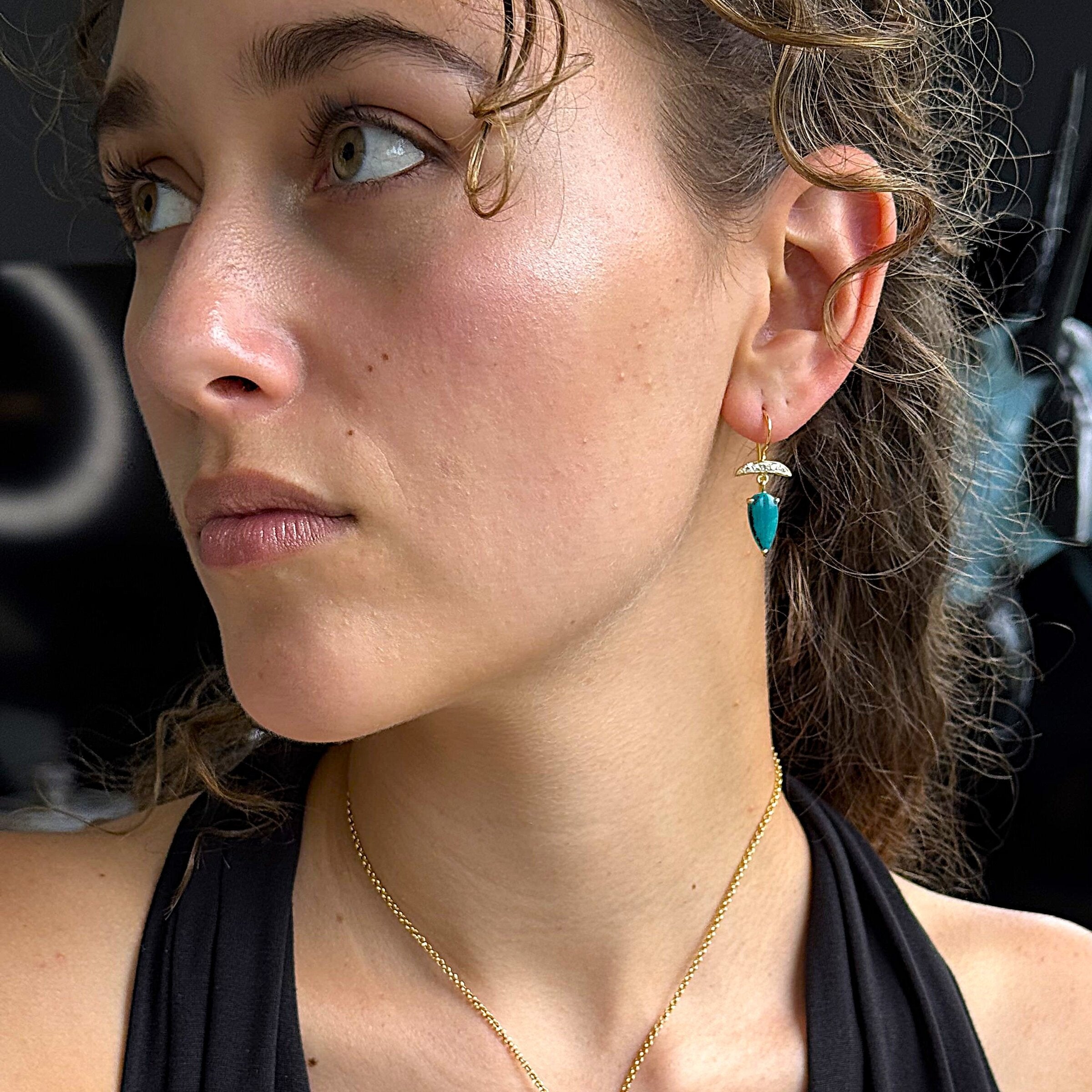 14k Gold, Gem Silica Teardrop & Diamond Earrings