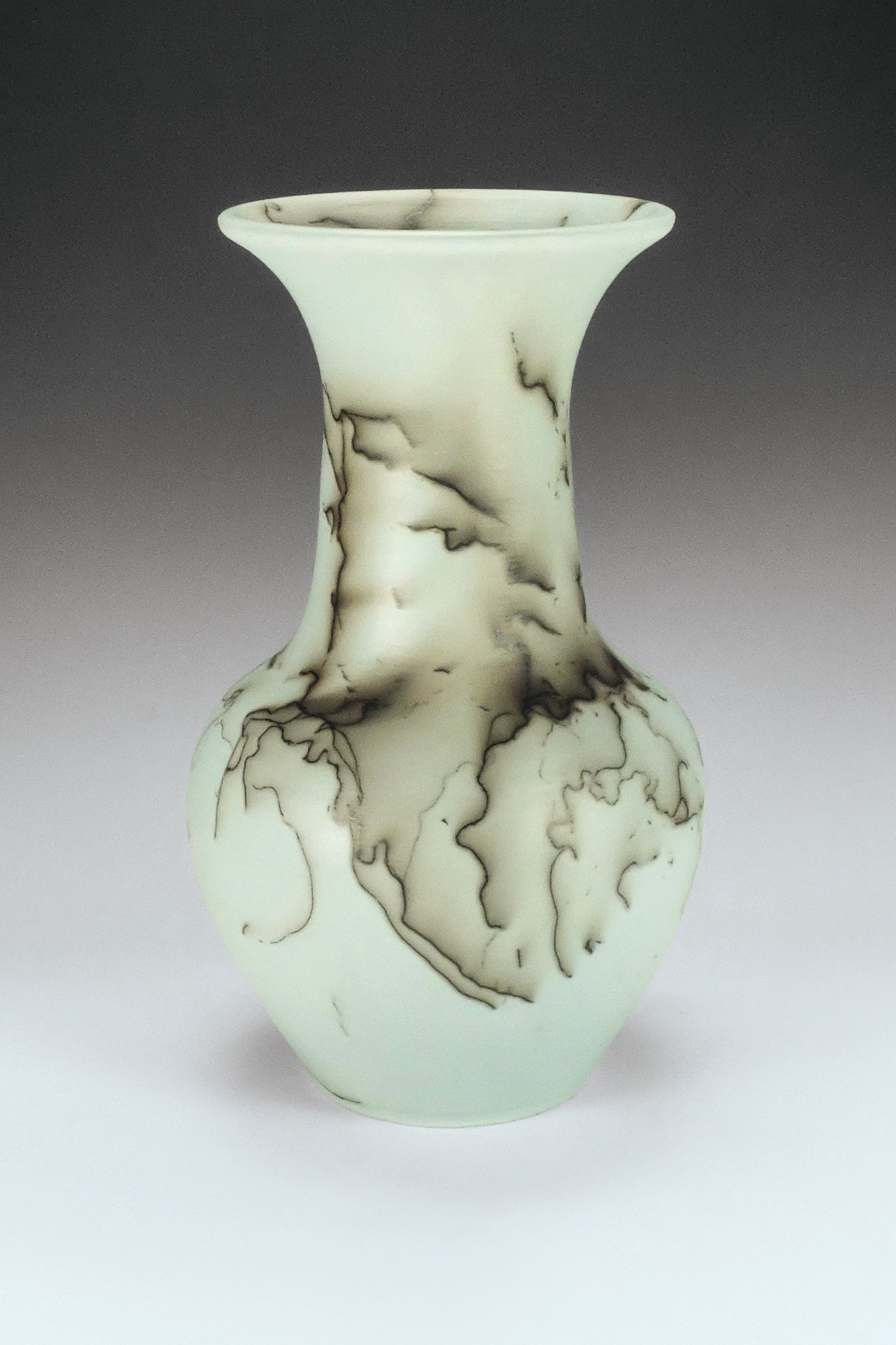 Horsehair Raku Pottery Tall Light Blue