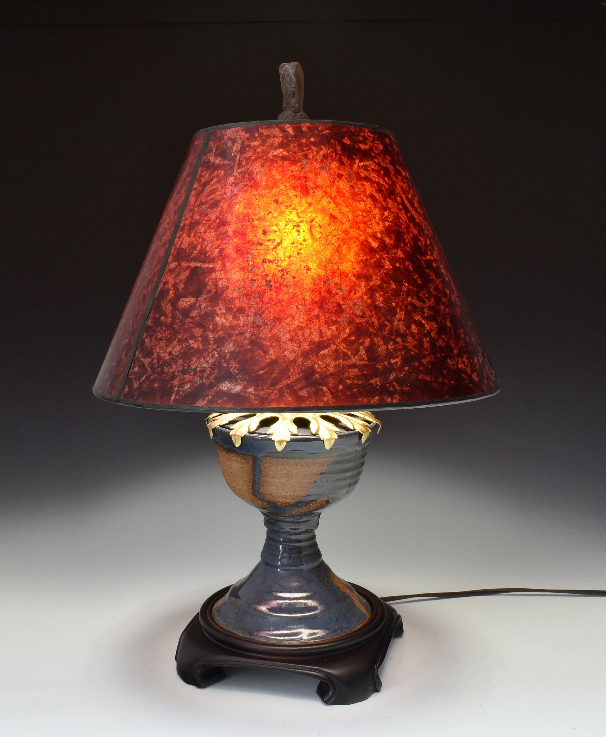 Chalice Stoneware Lamp with Amber Mica Shade