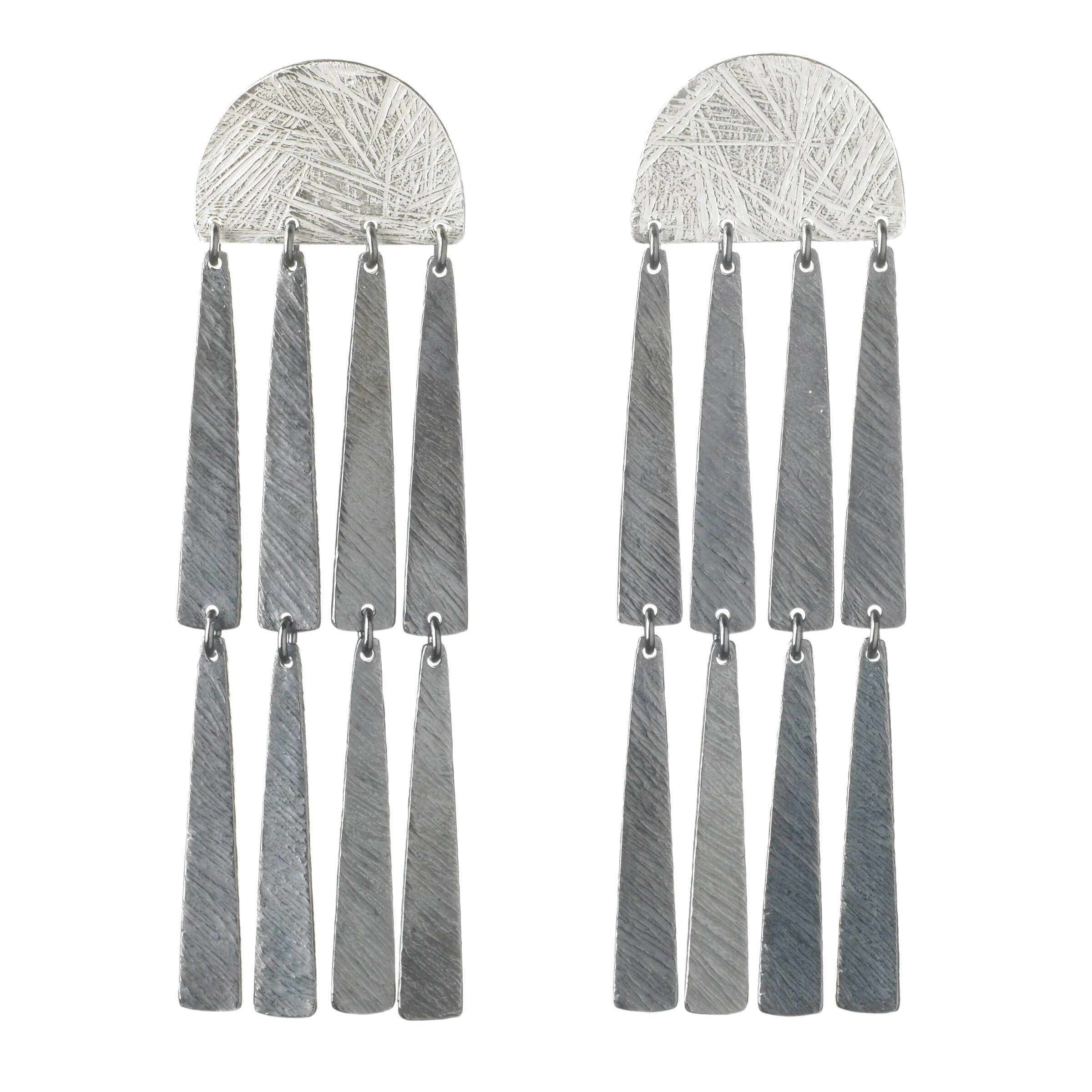 Carved Large Half-Circles and Triangles Earrings