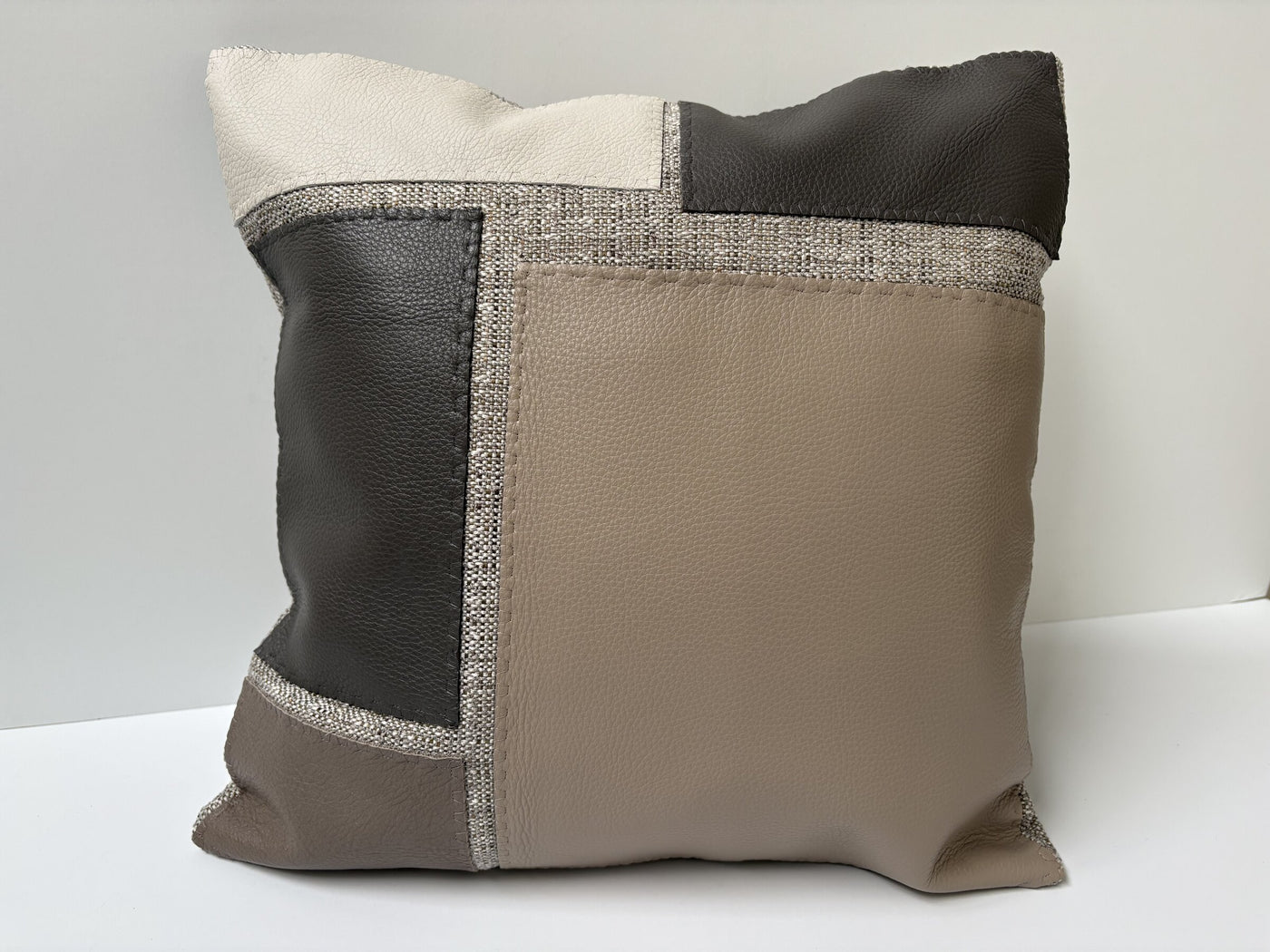 Leather Appliqued Color Blocked Pillow #1