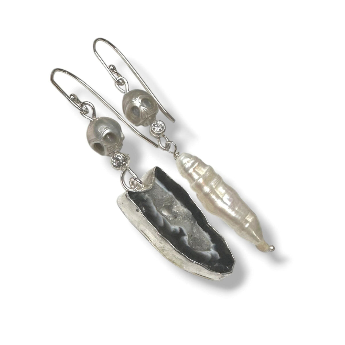 Carved Skulls Asymmetrical Earrings