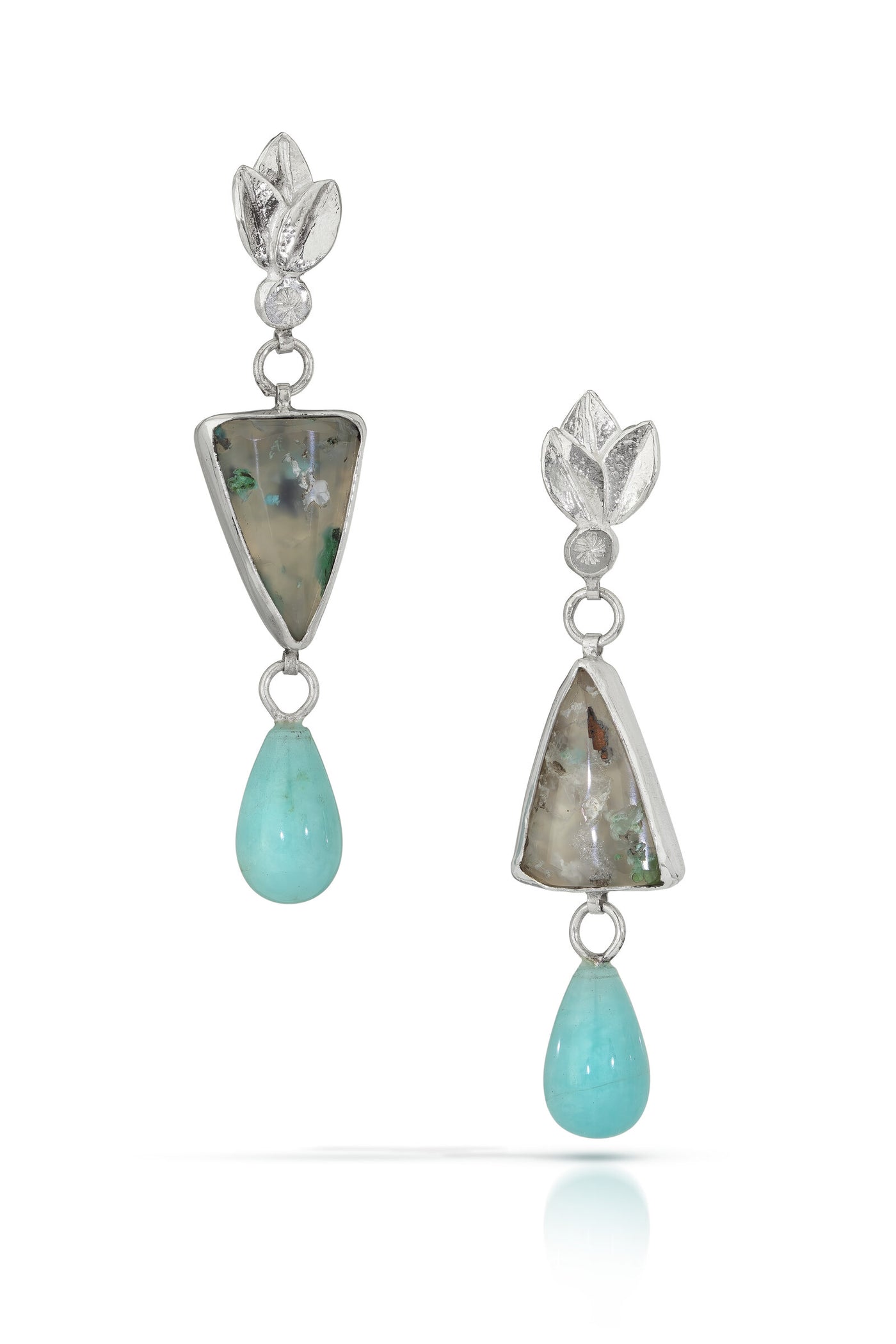 Triple Leaf Confetti Chrysocolla Earrings II