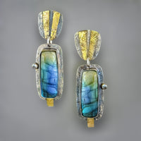 Blue & Gold Rectangle Earrings