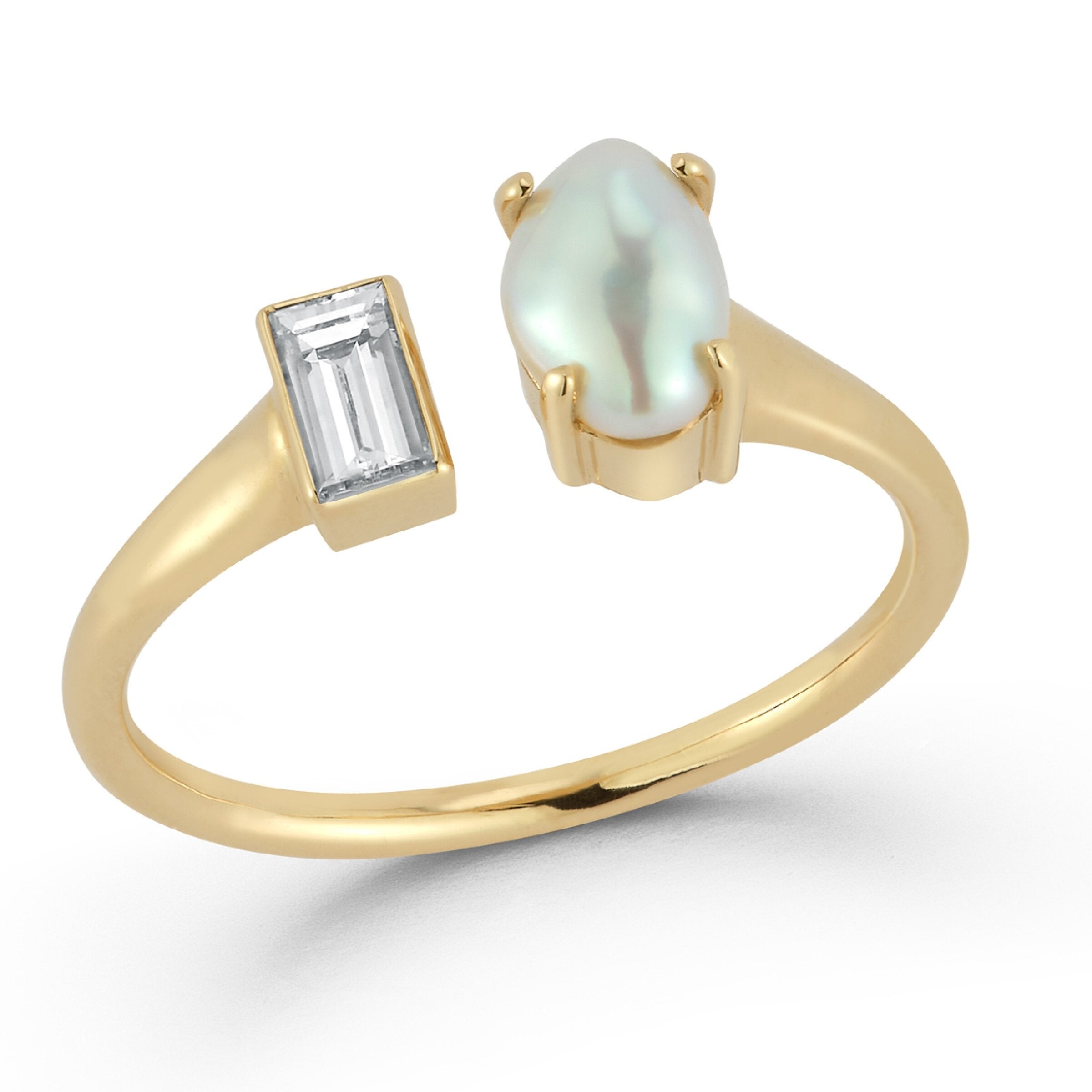 Baroque Pearl & Baguette Diamond Toi et Moi Ring