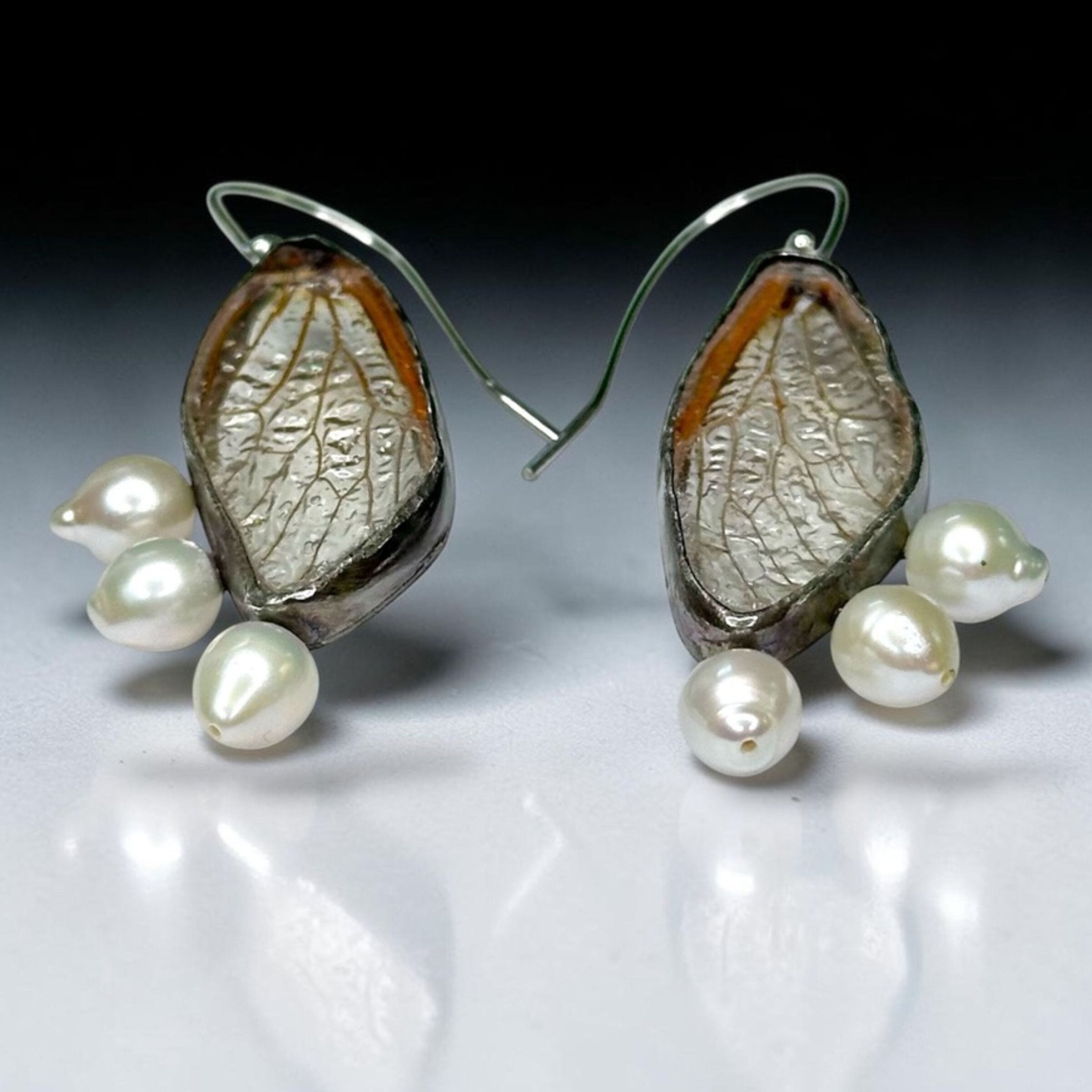 Cicada Wing & Pearl Earrings