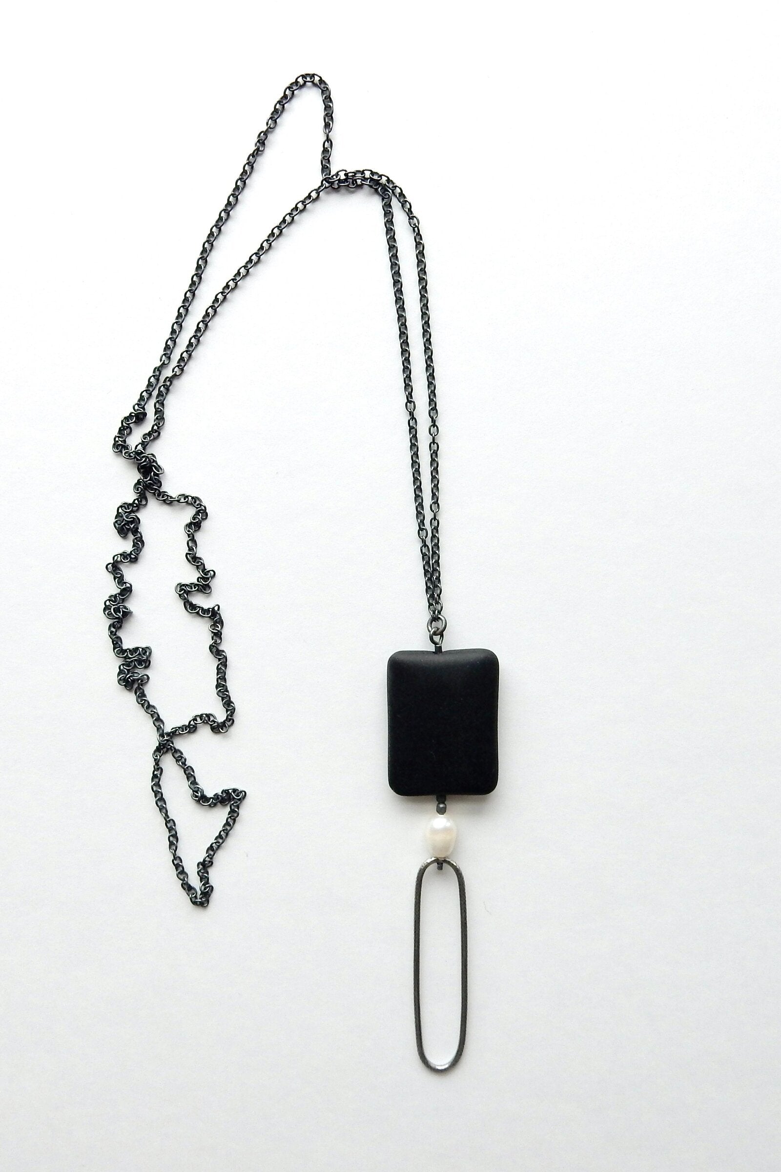 Onyx & Pearl Drop Necklace