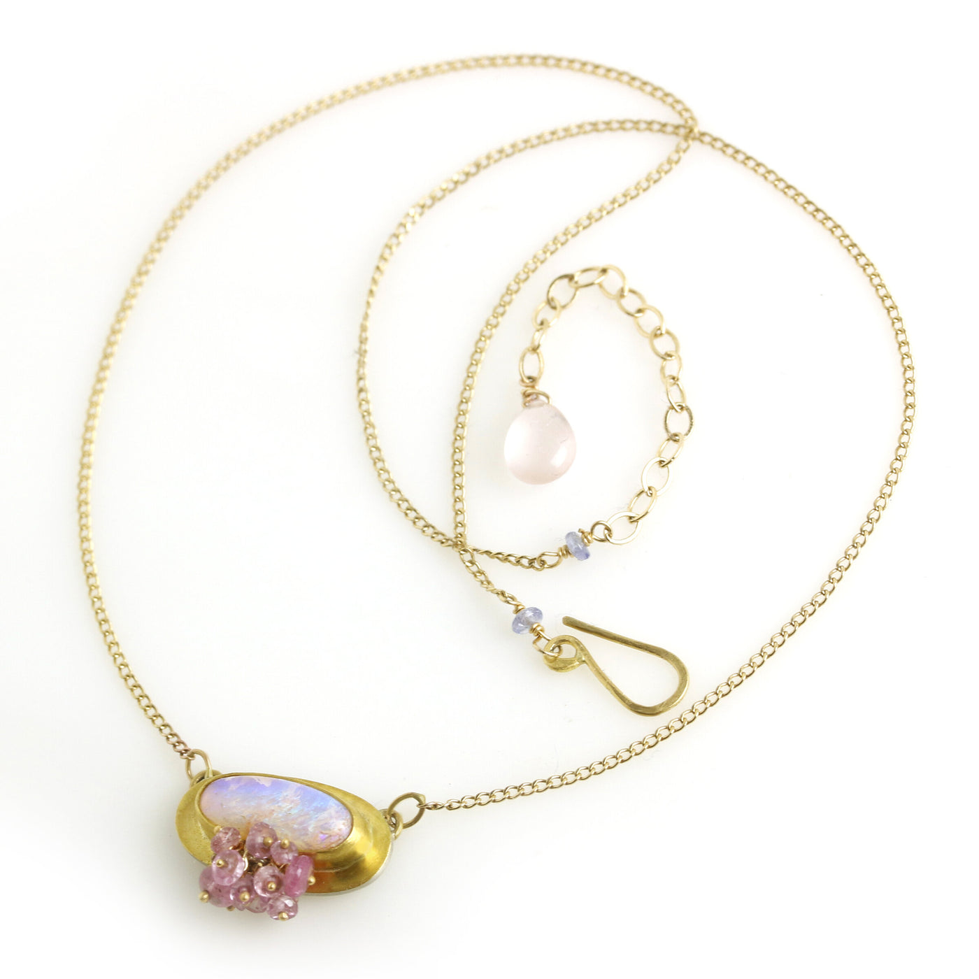 Rose and Lavender Pipe Crystal Opal Pendant with Pink Sapphire Cluster