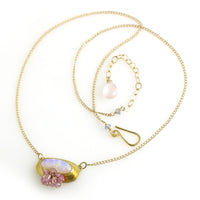 Rose and Lavender Pipe Crystal Opal Pendant with Pink Sapphire Cluster