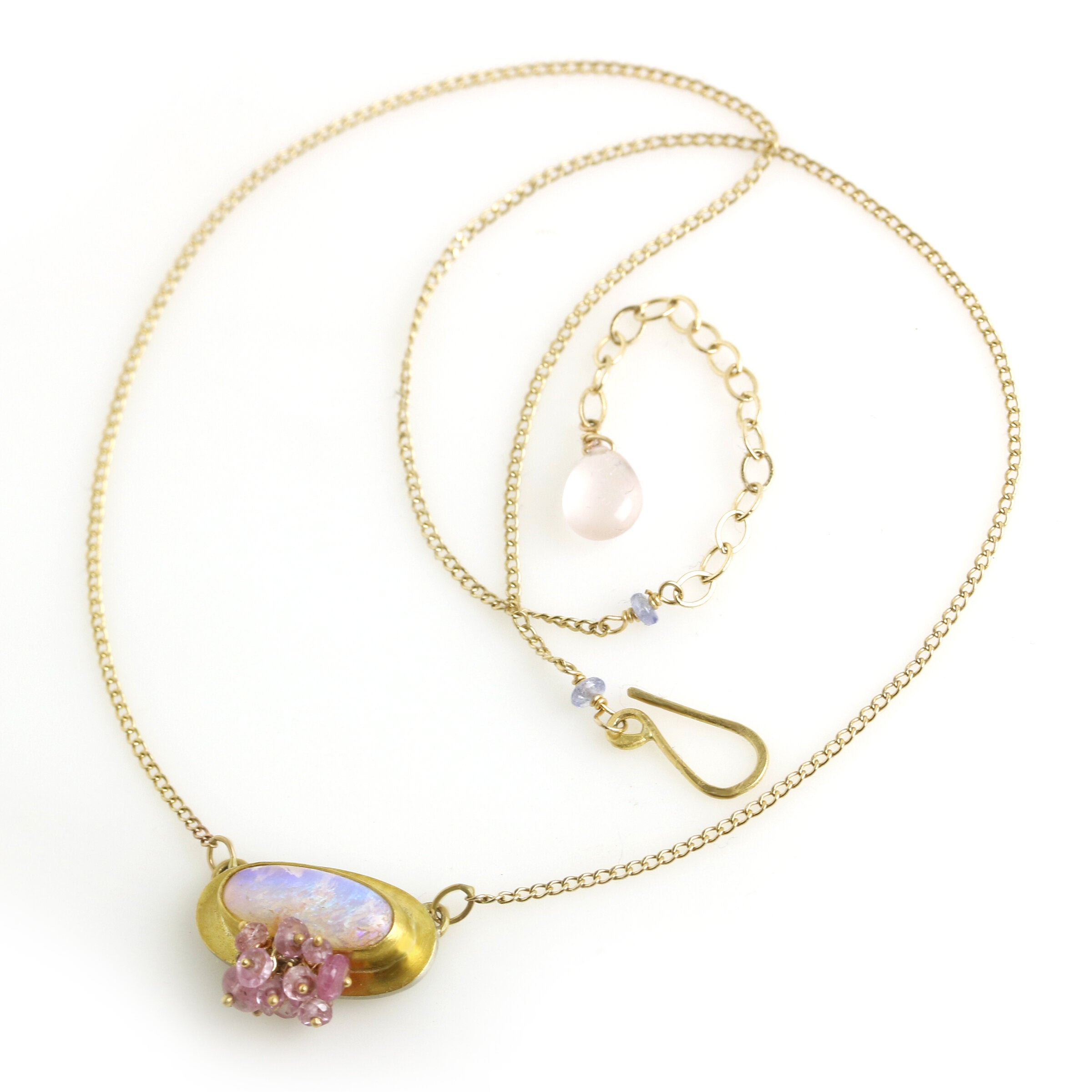 Rose and Lavender Pipe Crystal Opal Pendant with Pink Sapphire Cluster