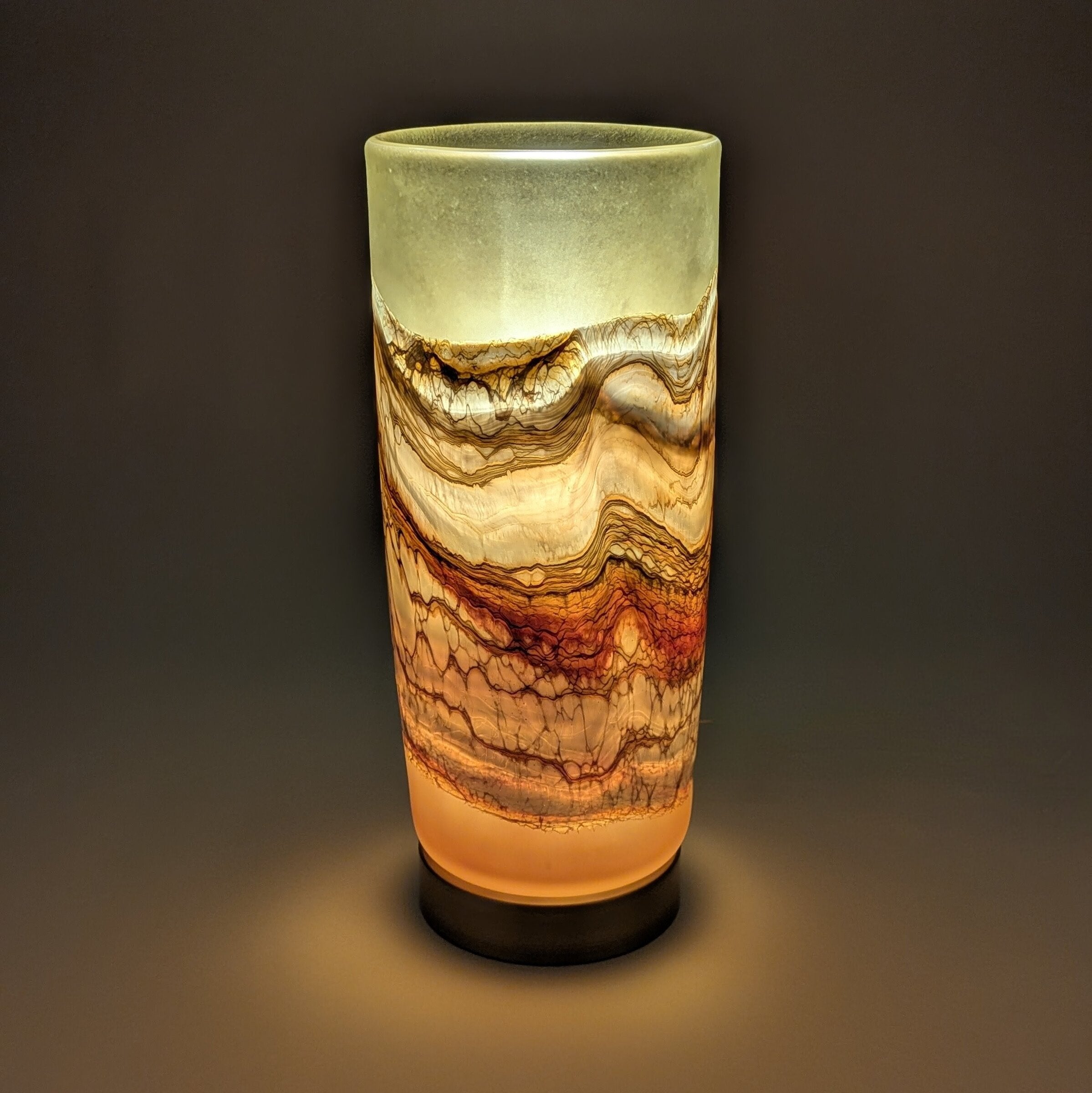 Satin Strata Pillar Lamp in Lime and Tangerine