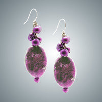 Fuchsia Agate, Pearls & Silver Earrings