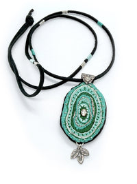 Turquoise & Green Embroidered Pendant