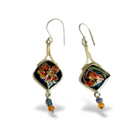 Asymmetrical Cloisonne Poppy Earrings