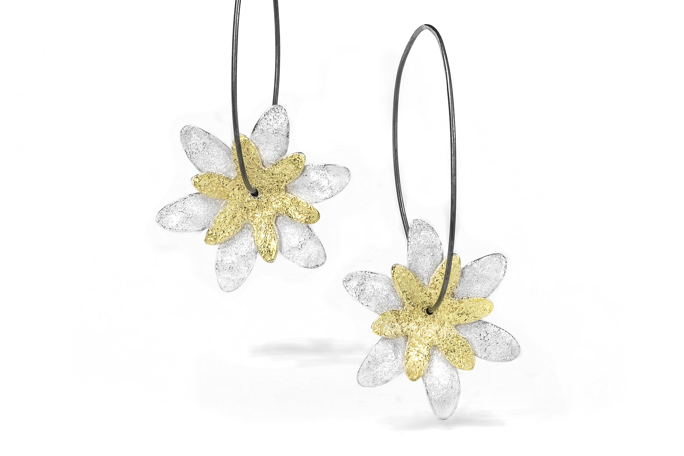 Textured Silver and Gold Bloom Earrings