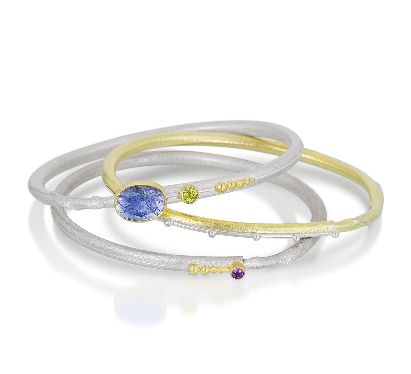 top to bottom: Gold, Silver & Stone Bracelet, Gold & Silver Bracelet, Amethyst & Gold Bracelet